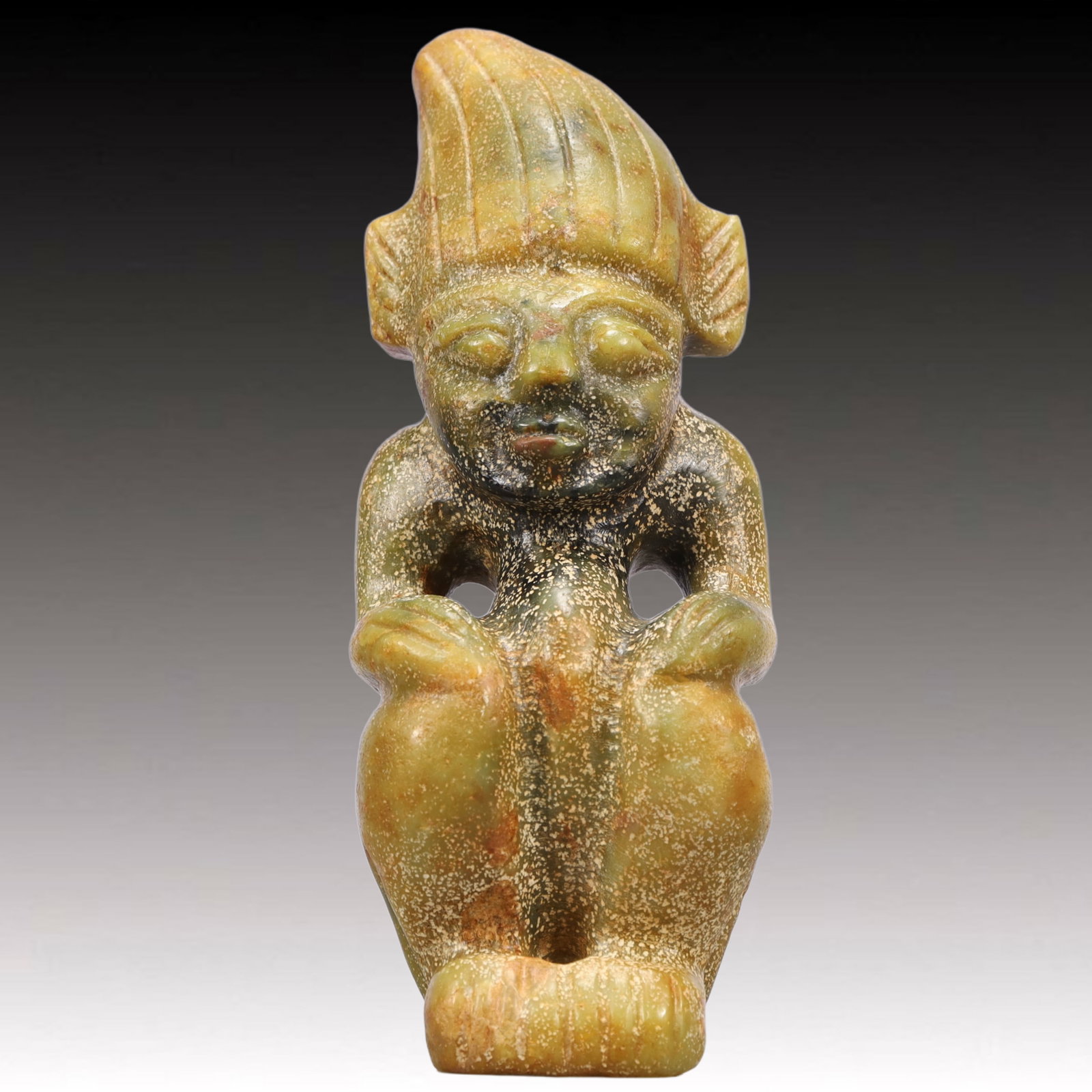 An Archaic Hongshan Culture Yellow Jade Figure Ornament (1 of 9)