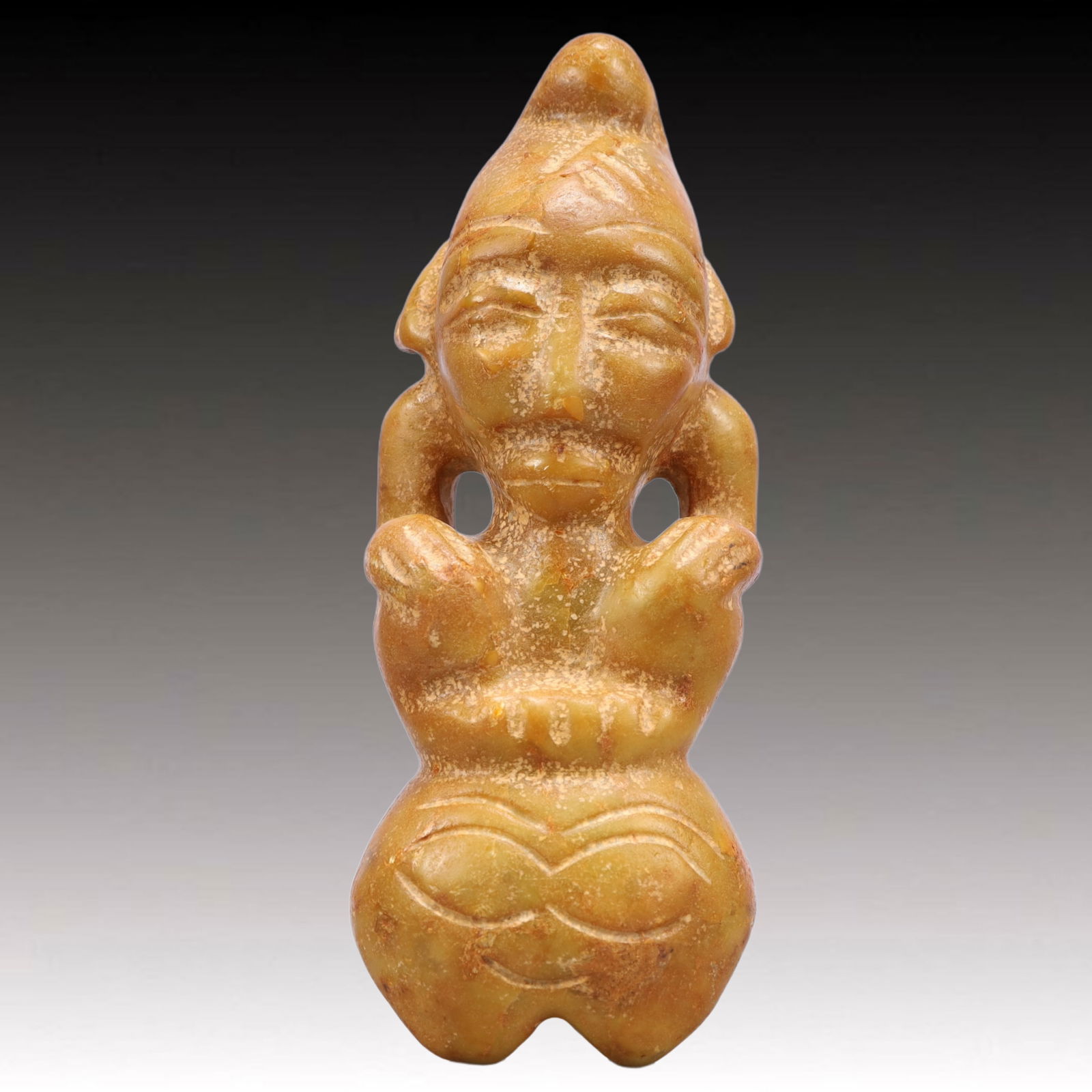 An Archaic Hongshan Culture Yellow Jade Figure Ornament (1 of 9)