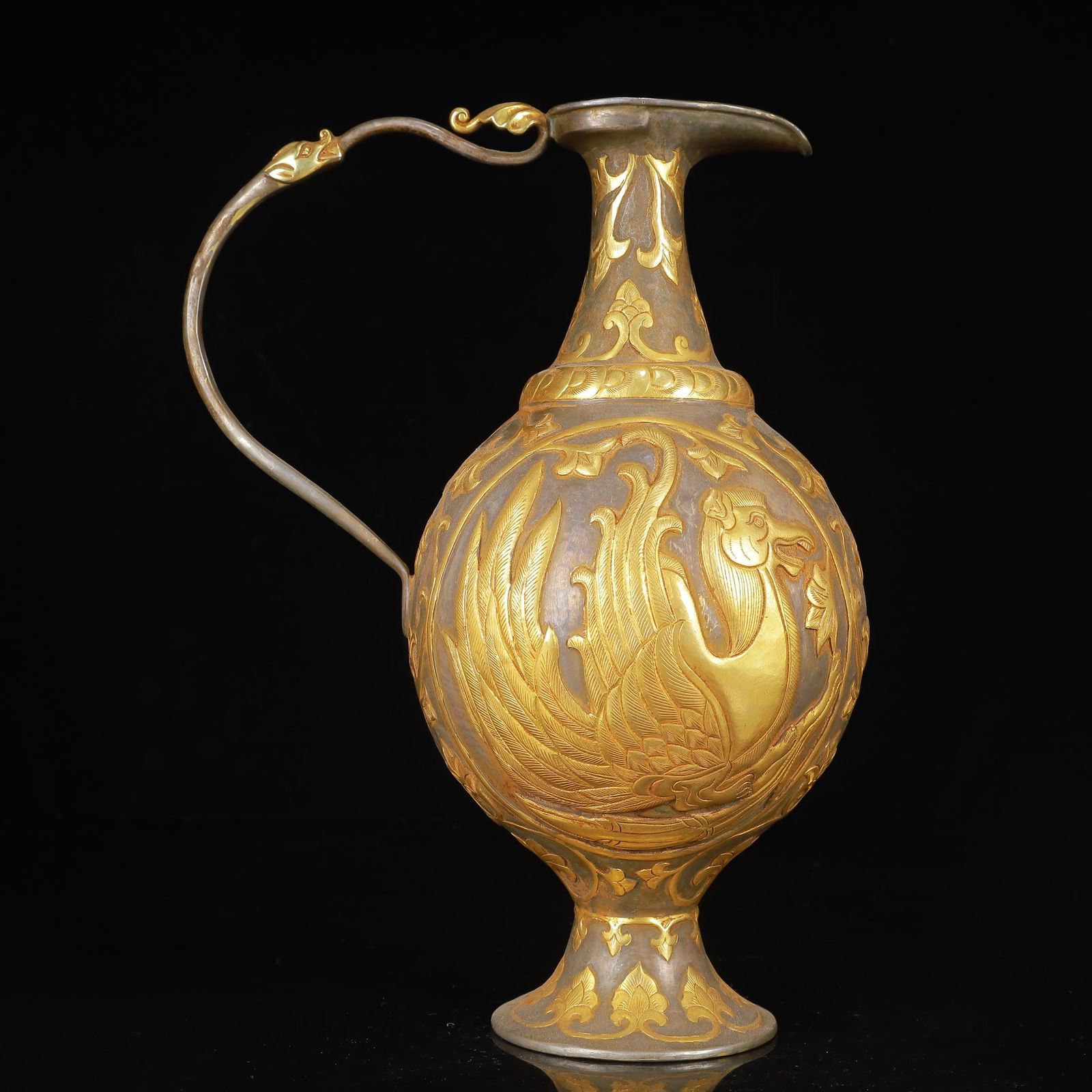 An Exquisite Gilt Silver Phoenix Pattern Ewer - 8