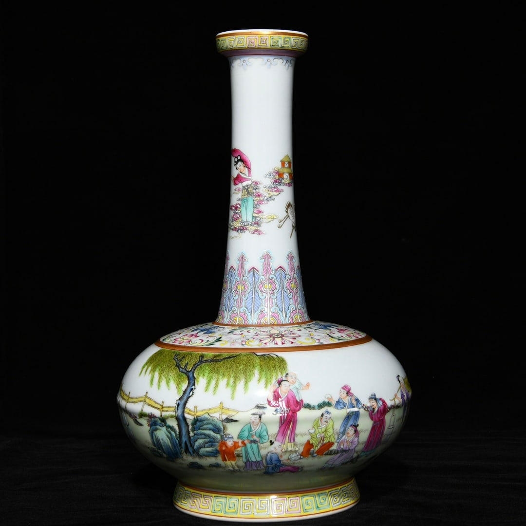 A Rare Famille-Rose Painted Gold Character and Story Pattern Vase: A Rare Famille-Rose Painted Gold Character and Story Pattern Vase,Qing Dynasty, China,Yongzheng Six-character Mark,Size:12.3inx7.7in 