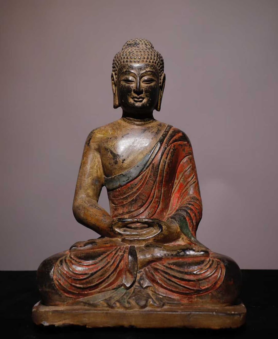 A Solemn Limestone Painted Color Statue of Sakyamuni (1 of 9)