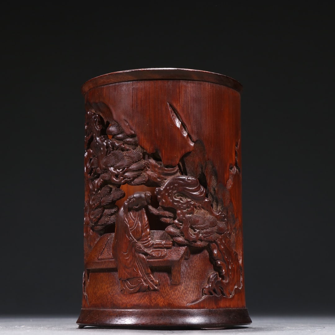 An Exquisite Bamboo Character and Story Pattern Brush Pot,With Poem (1 of 9)