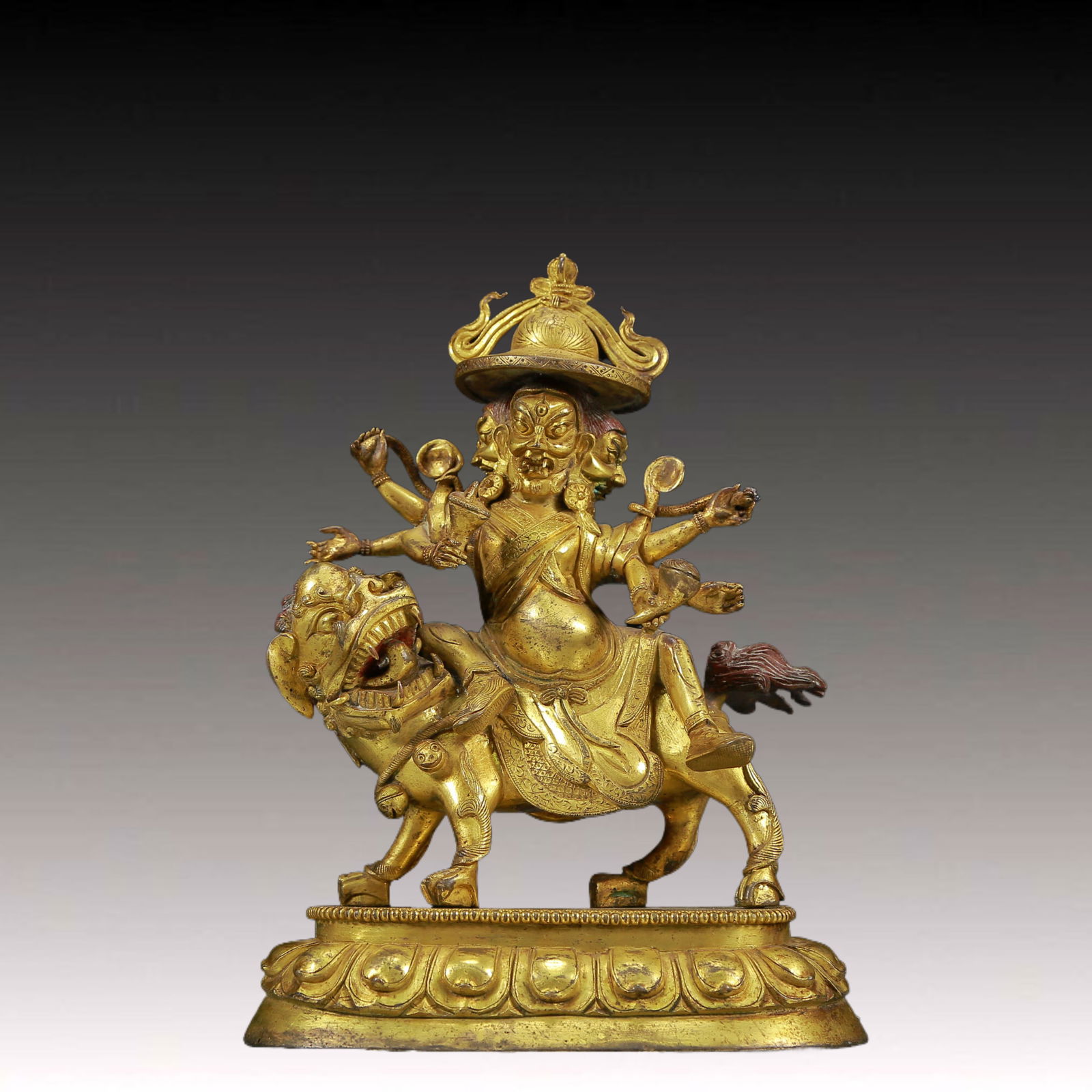 A Solemn Gilt Bronze Lion Riding Buddha Statue (1 of 9)