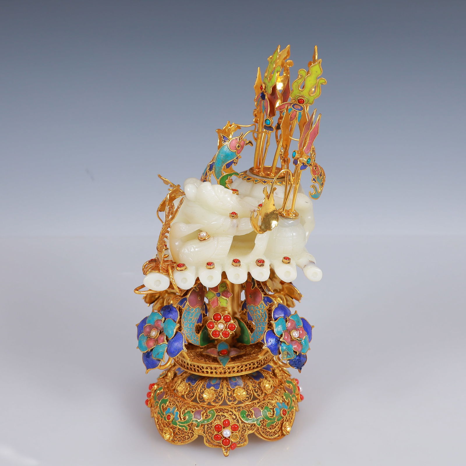 An Exquisite Filigree and Gilding Inlaid White Jade Animal Ornament,Inlaid Gems (1 of 11)
