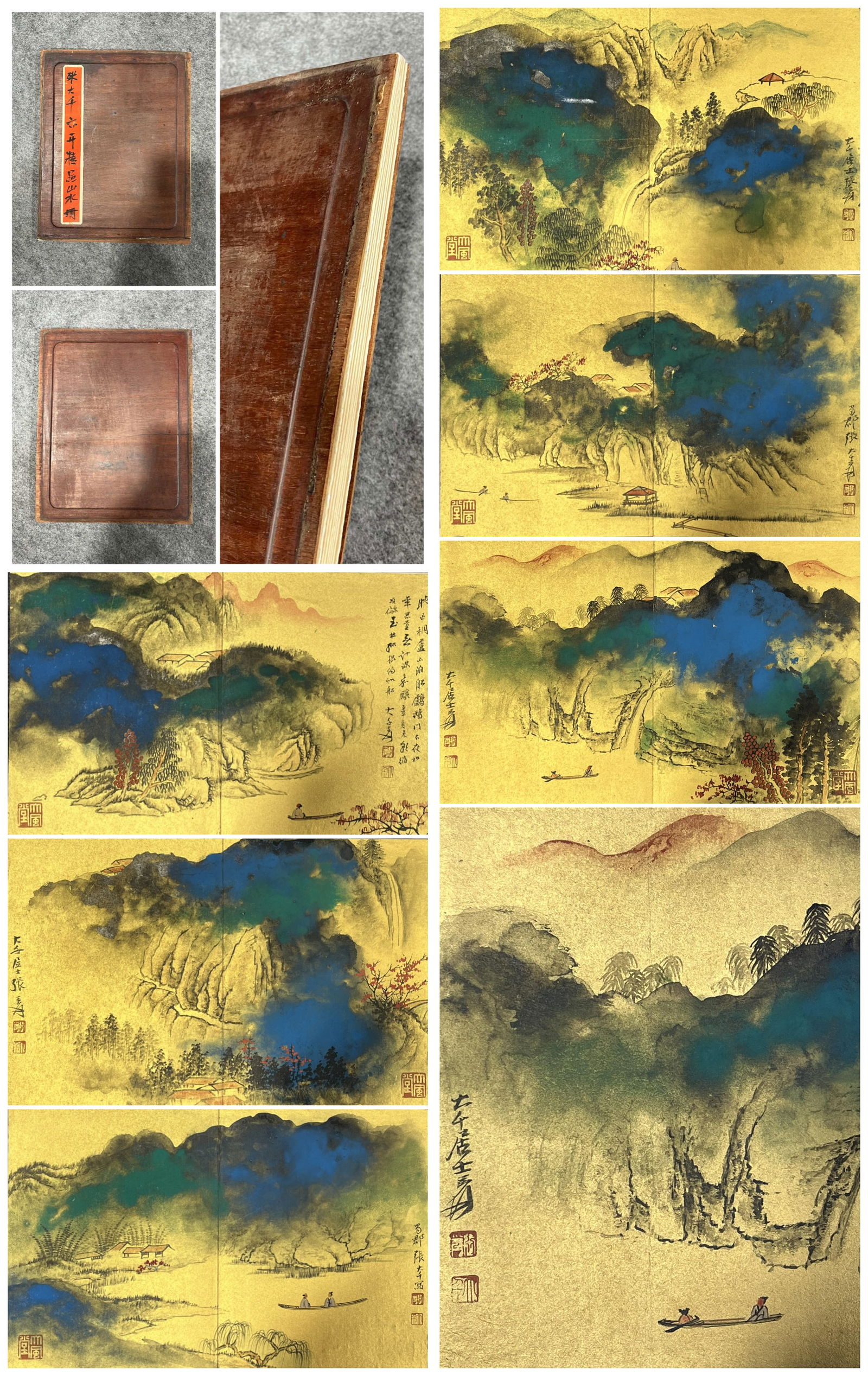 A Chinese Album Ink Painting of Landscape and Figure on Paper,Zhang Daqian: A Chinese Album Ink Painting of Landscape and Figure on Paper,Zhang Daqian,Size:8.5inx11in,(Open)17.1inx11in 