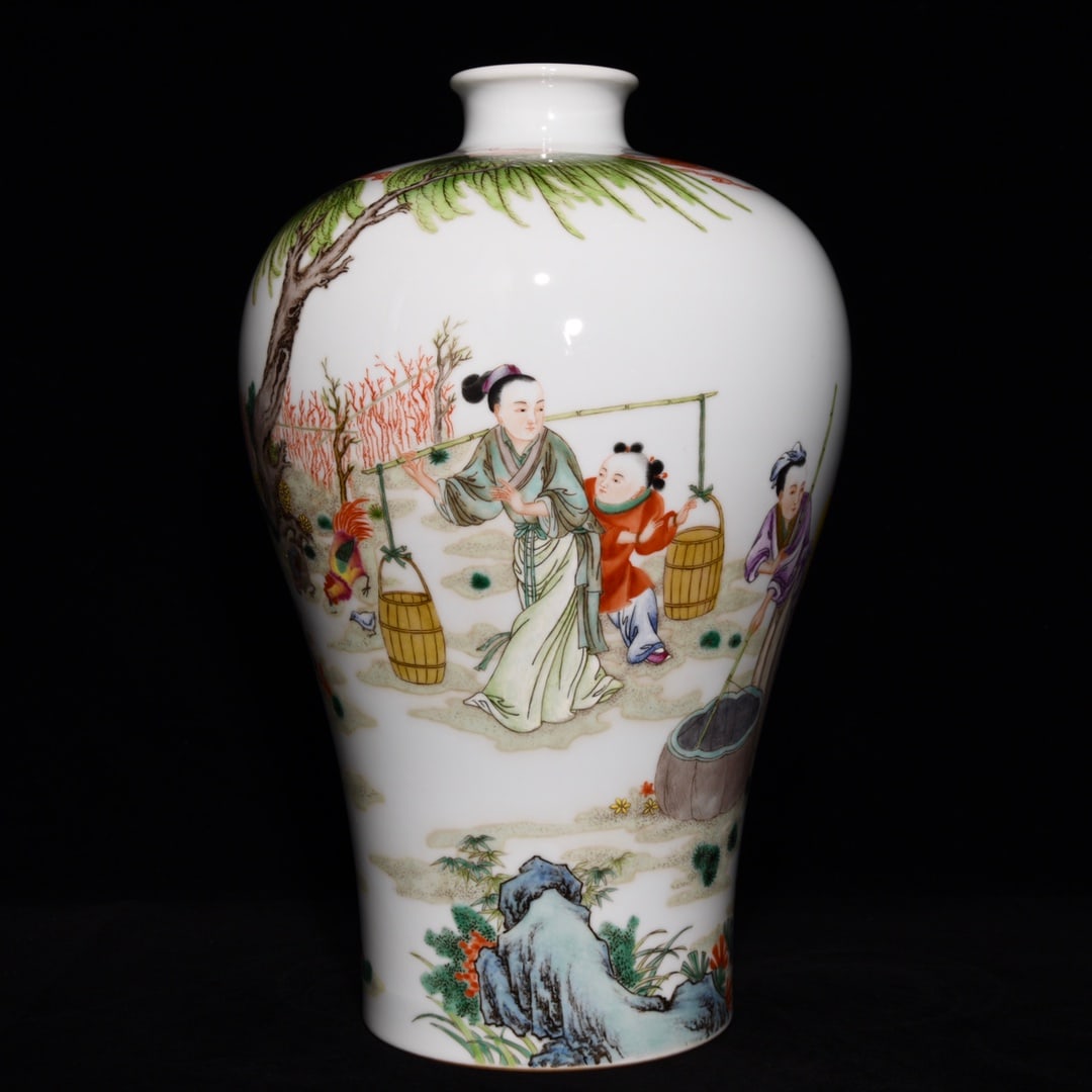 A Rare Famille-Rose Character and Story Pattern Vase: A Rare Famille-Rose Character and Story Pattern Vase,Qing Dynasty, China,Yongzheng Six-character Mark,Size:14.6inx9.4in 
