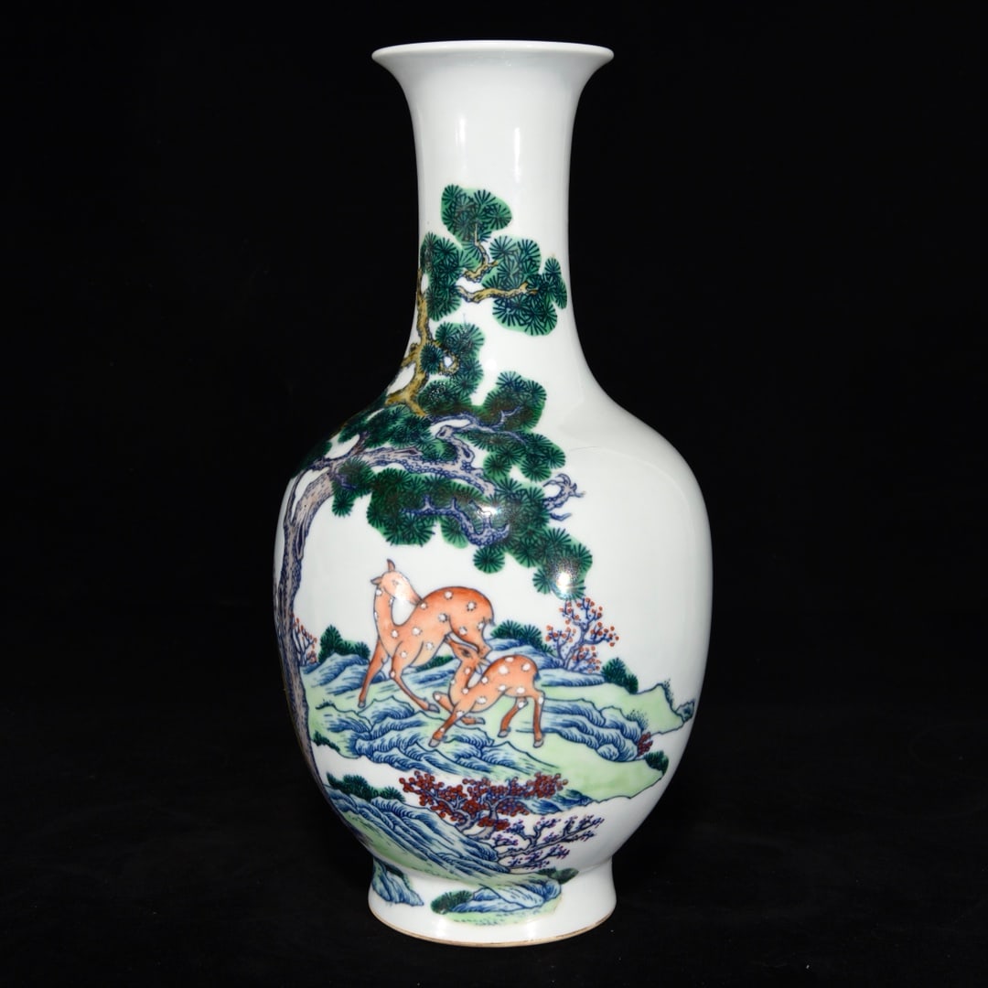 A Rare Doucai Pine and Deer Pattern Vase - 2