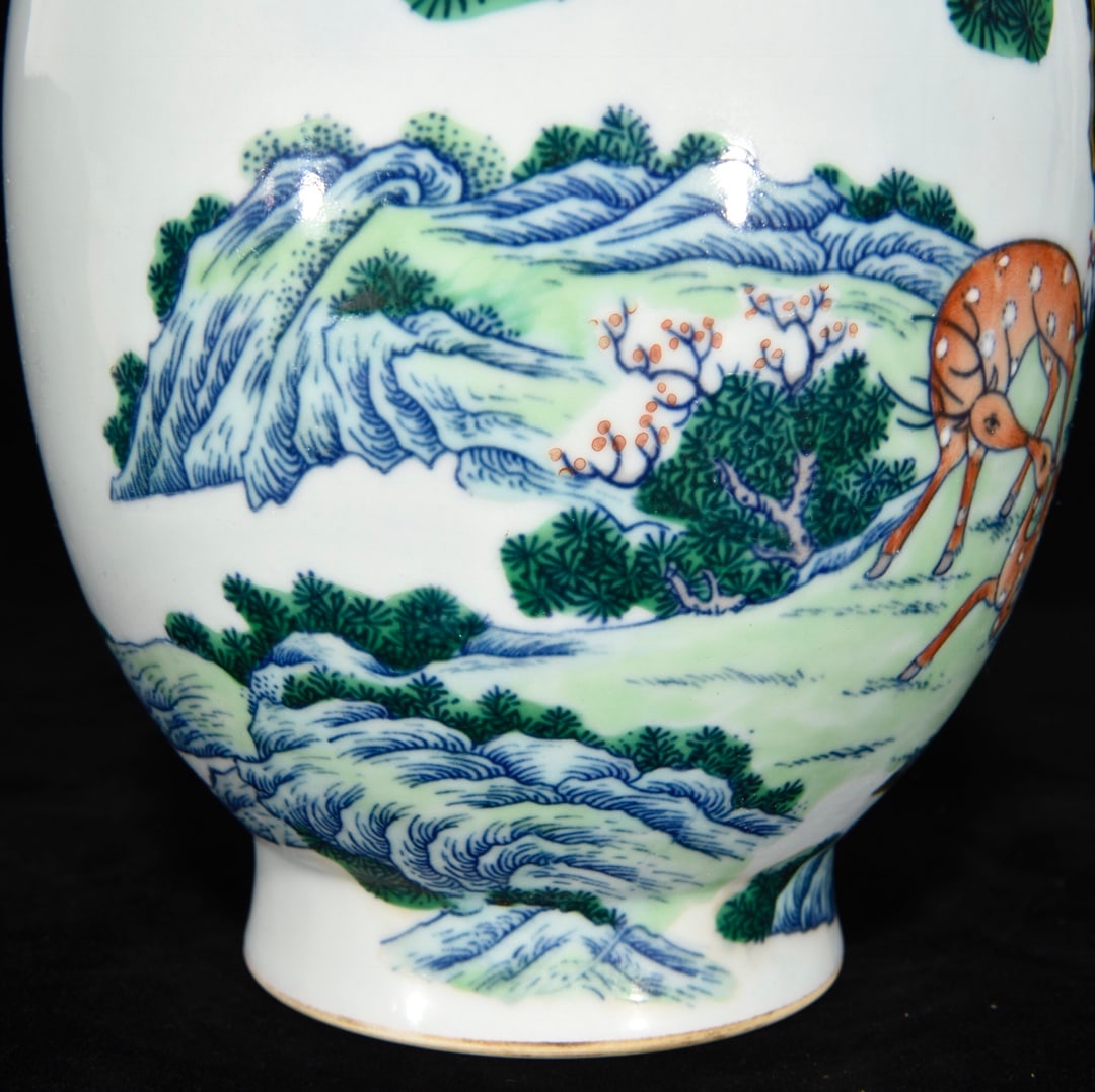 A Rare Doucai Pine and Deer Pattern Vase - 7