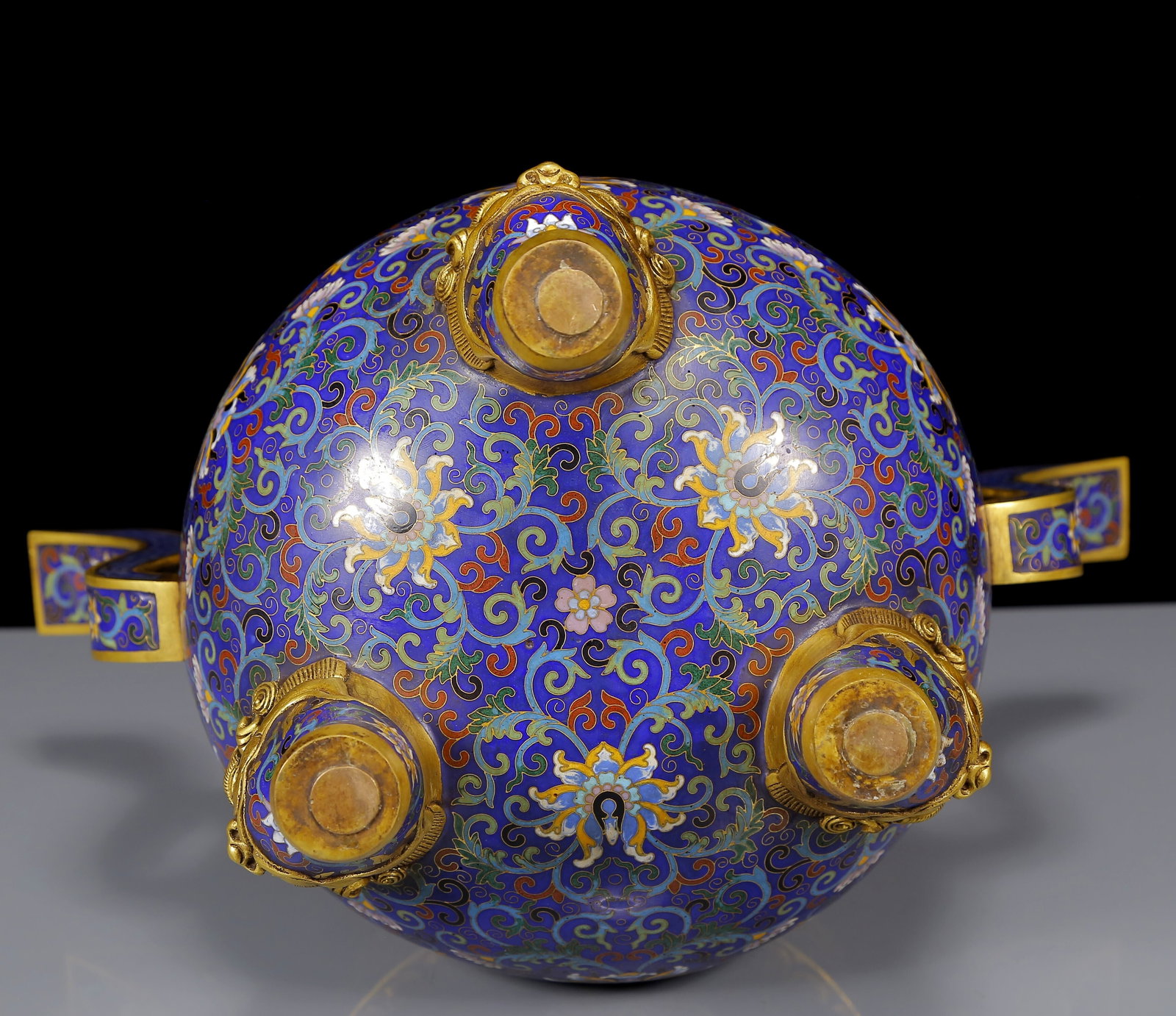 A Pair of Huge Cloisonne Lotus Pattern Double-Ears and Tripod Pagooda-Shaped Censers - 19