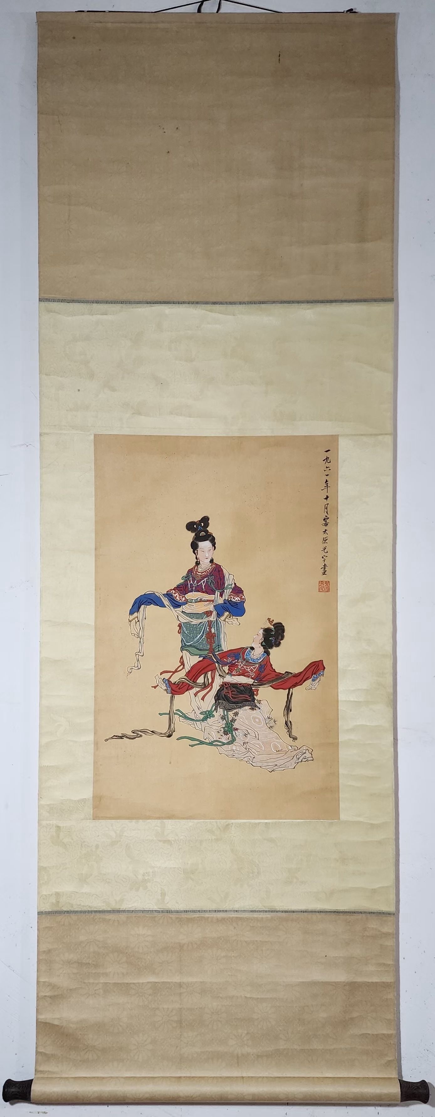 A Chinese Vertical Scroll Ink Painting of Figure on Silk,Wu Guangyu (1 of 9)