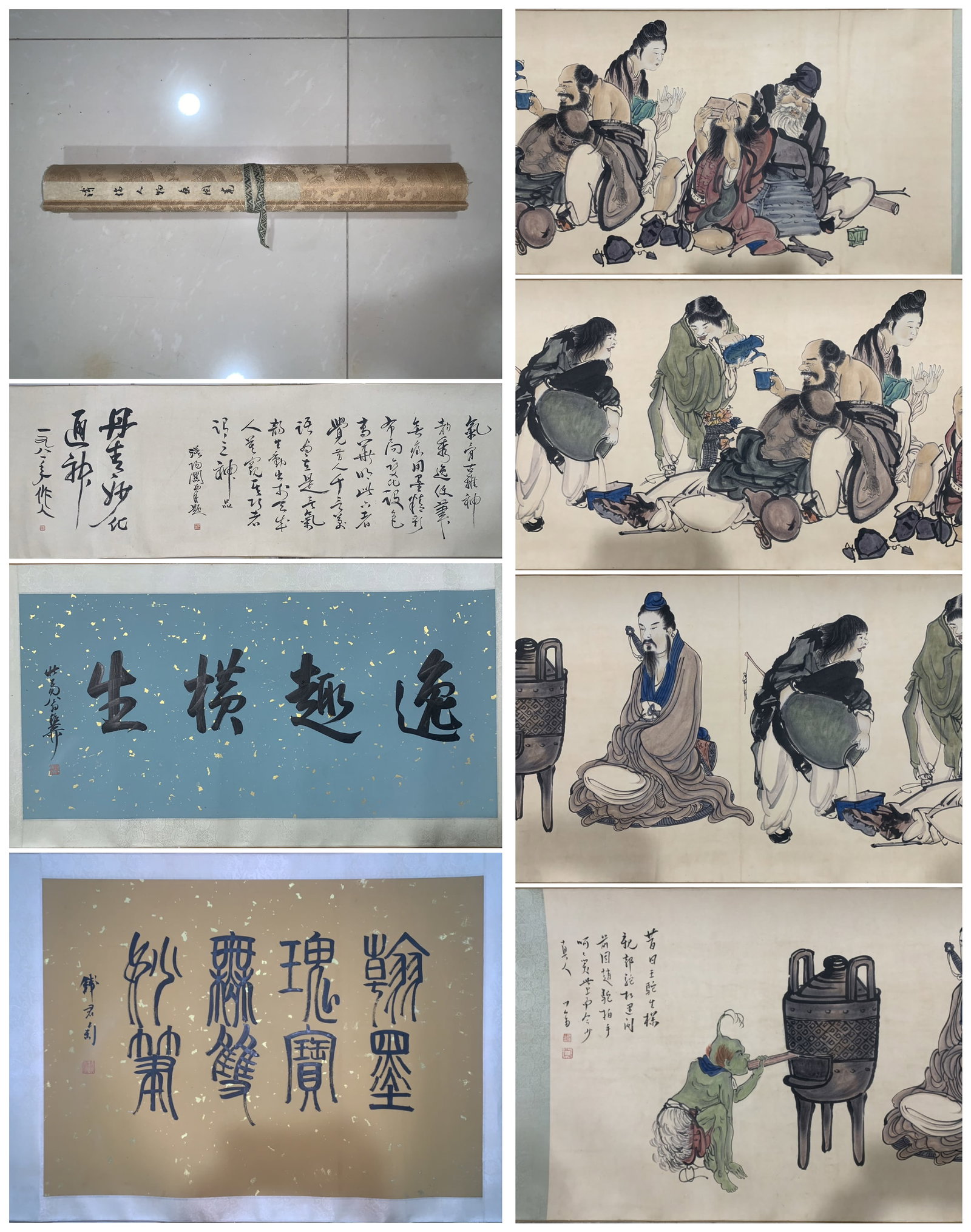 A Chinese Hand Scroll Ink Painting of Character and Story on Paper,Fu Ru: A Chinese Hand Scroll Ink Painting of Character and Story on Paper,Fu Ru,Size:92.5inx22.4in. 一幅中国水墨人物故事画手卷,&#