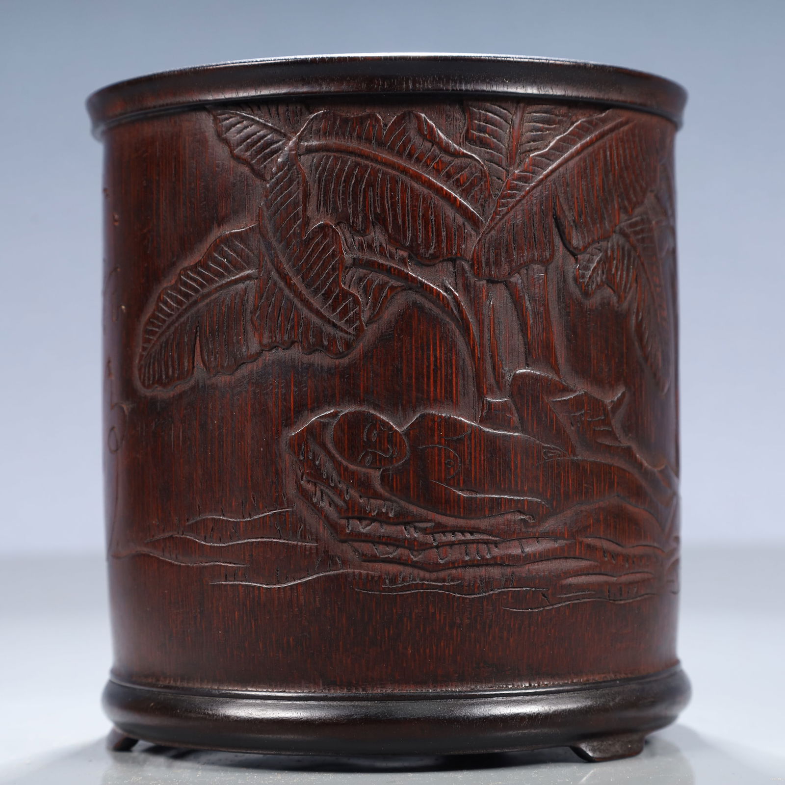 An Exquisite Bamboo Landscape Pattern Tripod Brush Pot,With Poem (1 of 7)