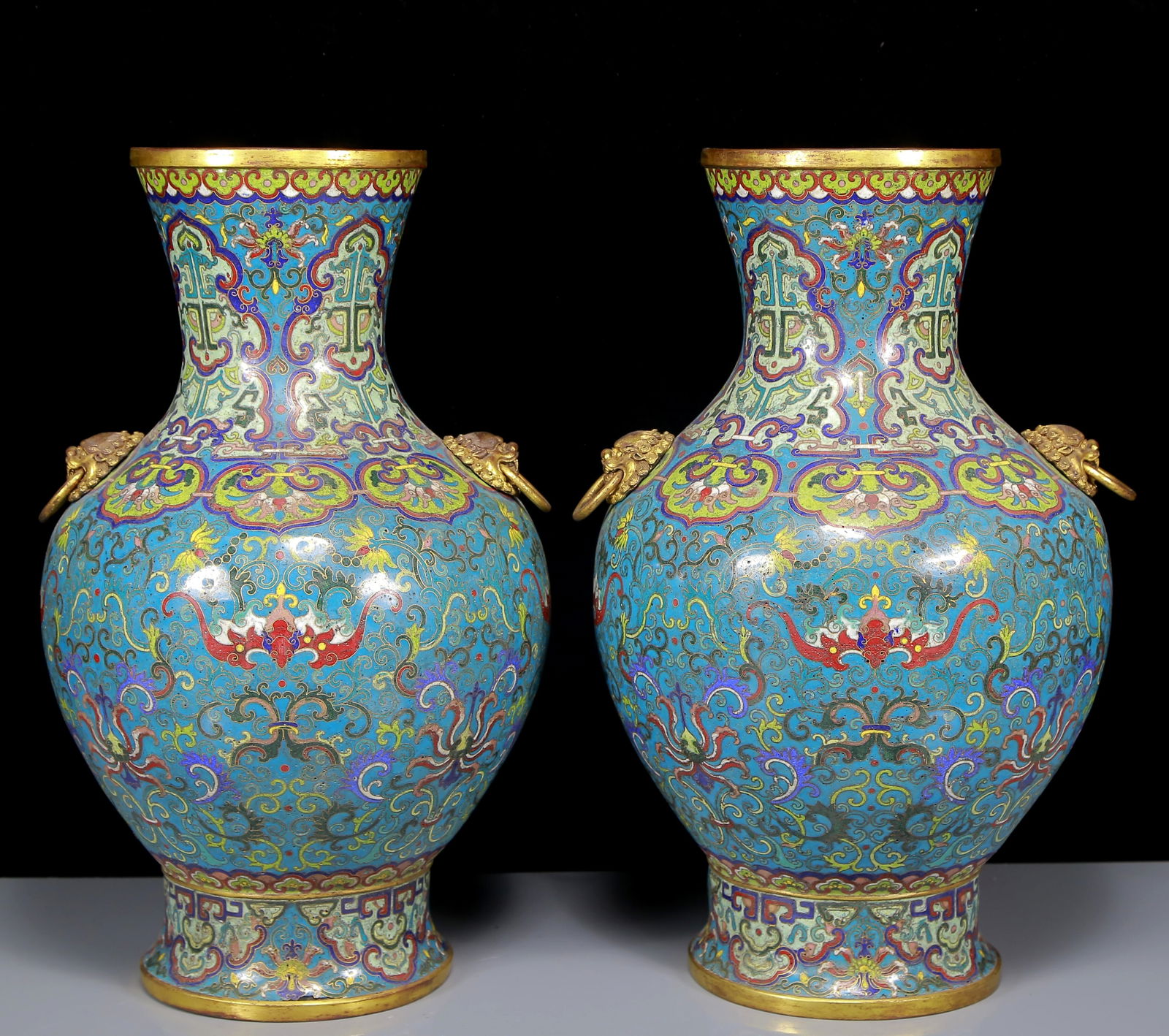A Pair of Huge Cloisonne Bats Pattern Double-Ears Vases (1 of 14)