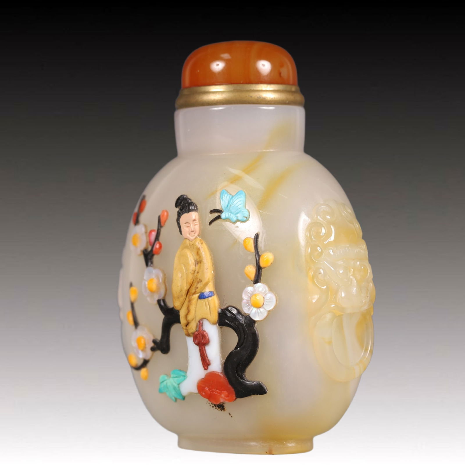 A Precious Agate Flower and Figure Pattern Snuff Bottle - 2