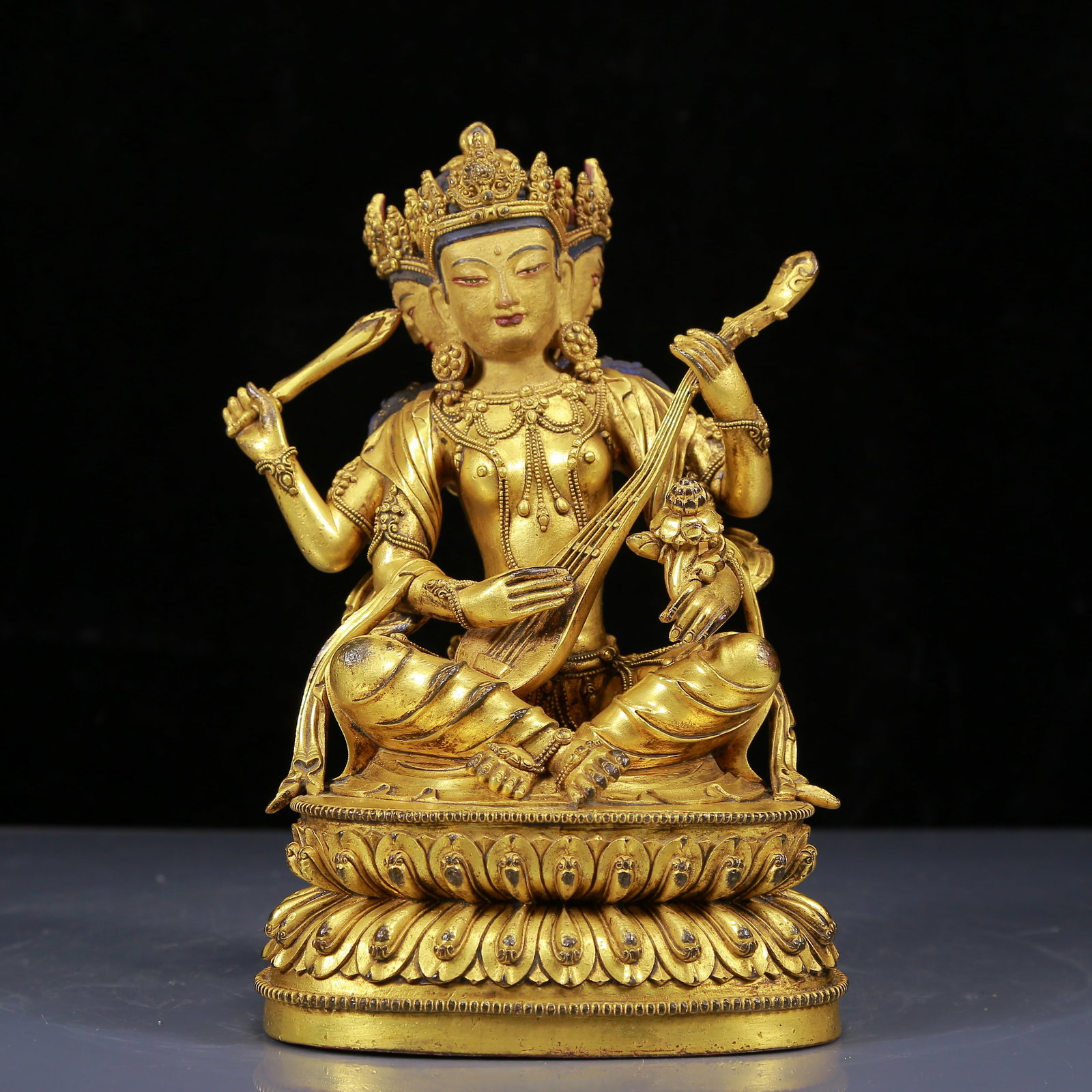 A Solemn Gilt Bronze Statue of Gadgadasvara: A Solemn Gilt Bronze Statue of Gadgadasvara,Ming Dynasty, China,Yongle Six-character Mark,Size:5.5inx4.7inx9.1in,Weight:2430g 