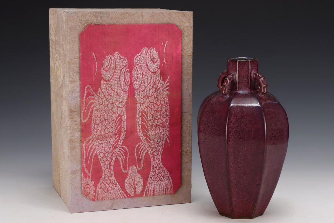 An Exquisite Jun yao Purple Glazed Four Ears Vase: An Exquisite Jun yao Purple Glazed Four Ears Vase,Song Dynasty, China,With Mark,Size:10.2inx6.3in 