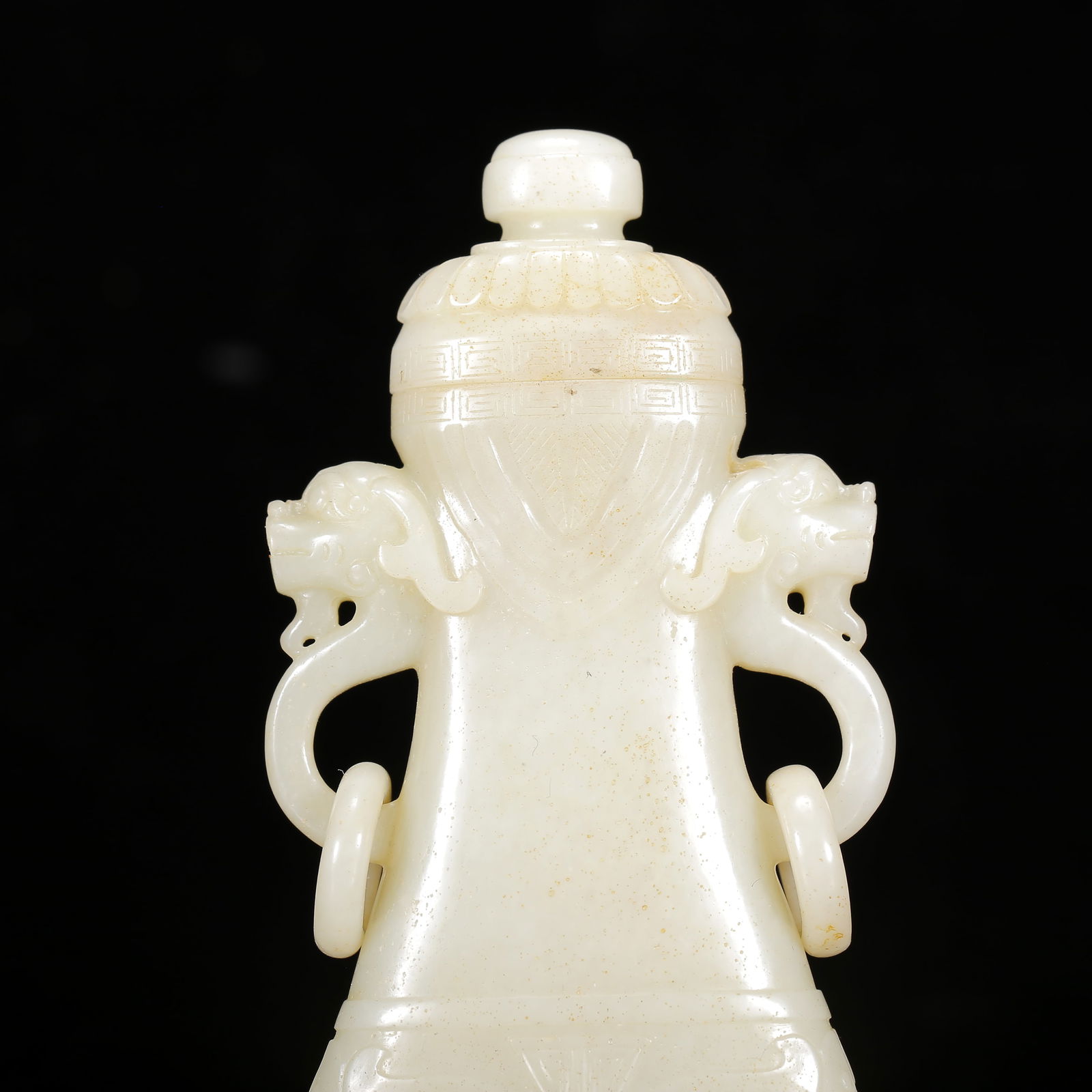 An Exquisite White Jade Beast-Face Pattern Double-Ears Bottle - 2