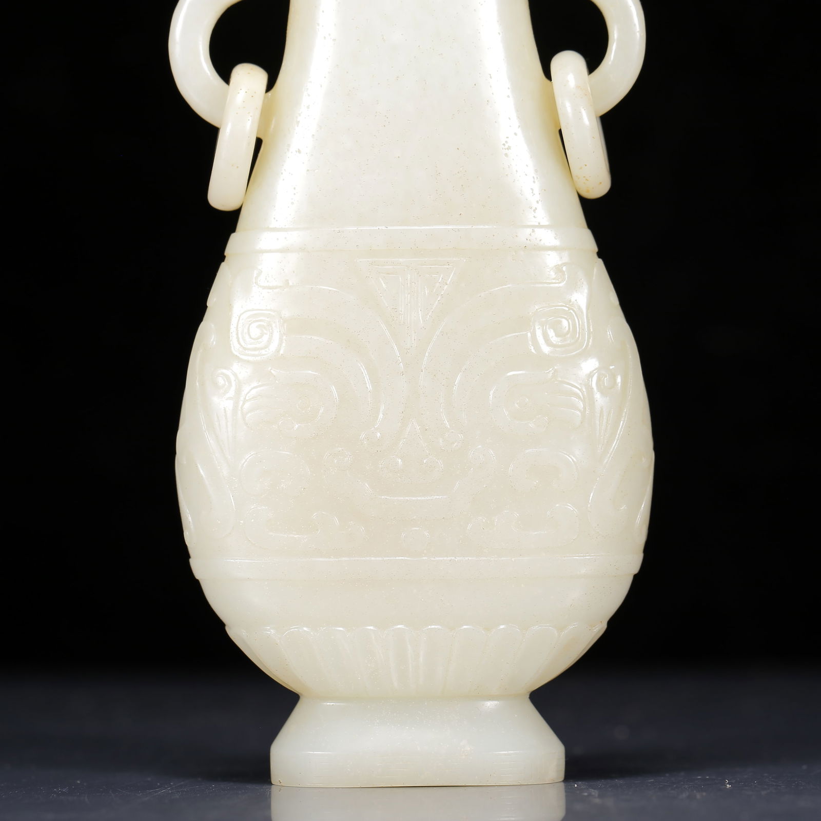 An Exquisite White Jade Beast-Face Pattern Double-Ears Bottle - 8