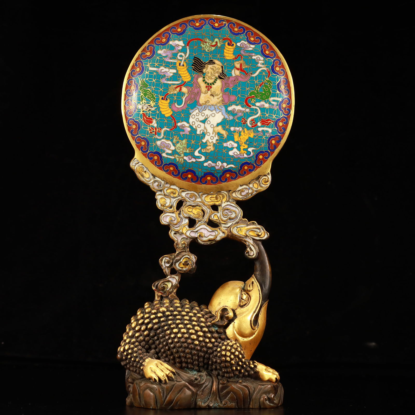 An Exquisite Cloisonne Figure Pattern Screen: An Exquisite Cloisonne Figure Pattern Screen,(A type of enamelware with metal wires separating colored glaze, originating in China),Qing Dynasty,China,Size:6.3inx3.1inx13in,Weight:2300g 景૤