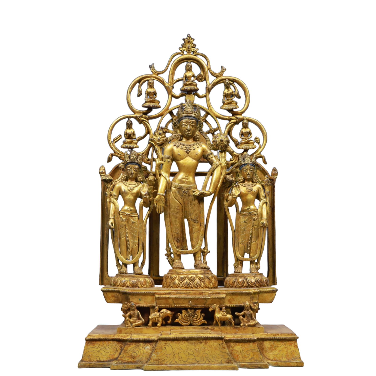 A Solemn Gilt Bronze Statue of Gautama’s Mother: A Solemn Gilt Bronze Statue of Gautama’s Mother, Ming Dynasty, China, Size:9.8inx3.7inx15.9in, Weight:6650g 