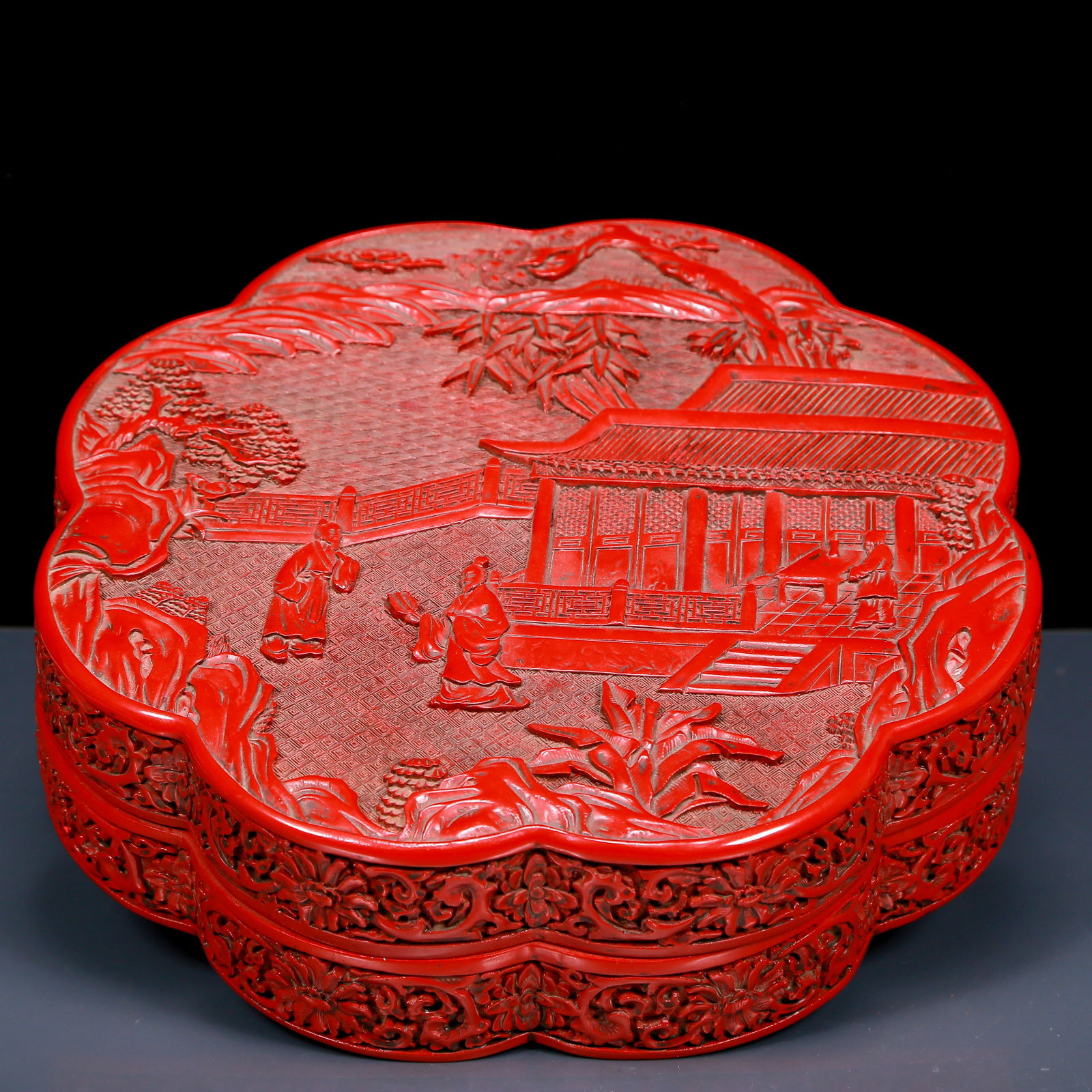 A Rare Carved Red Lacquer Character and Story Pattern Box (1 of 8)