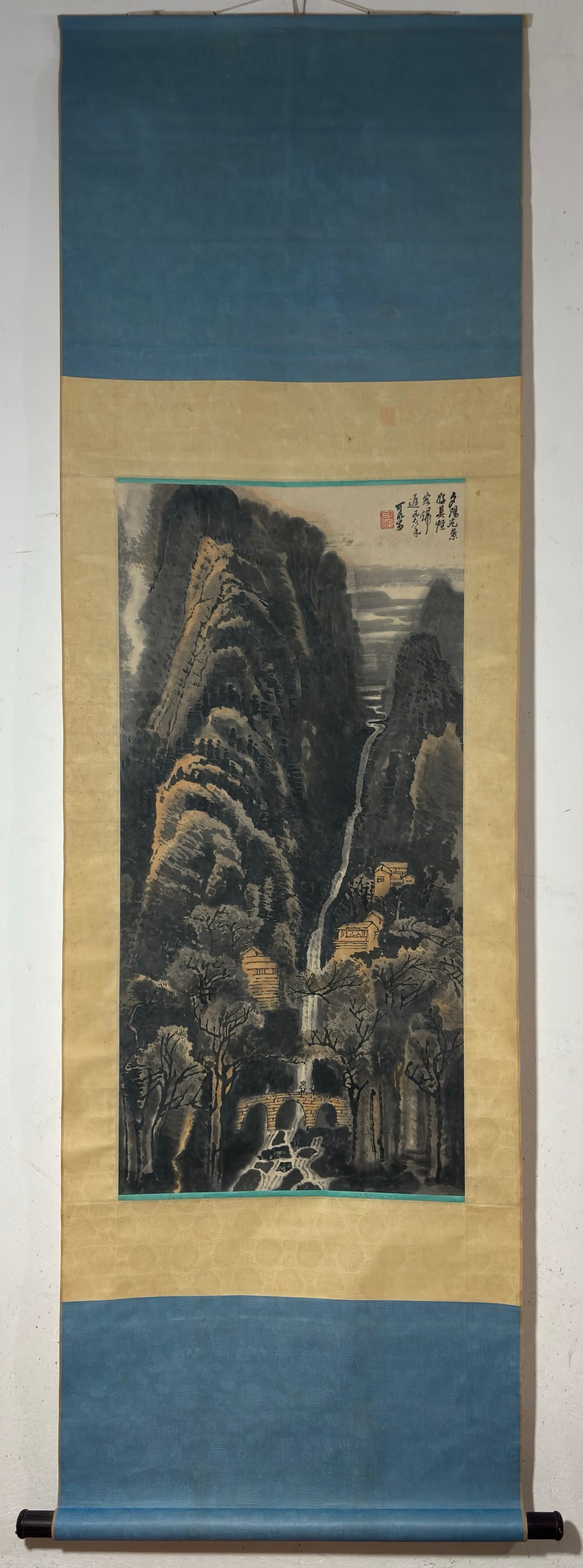A Chinese Vertical Scroll Ink Painting of Landscape and Figure on Paper,Li Keran (1 of 9)