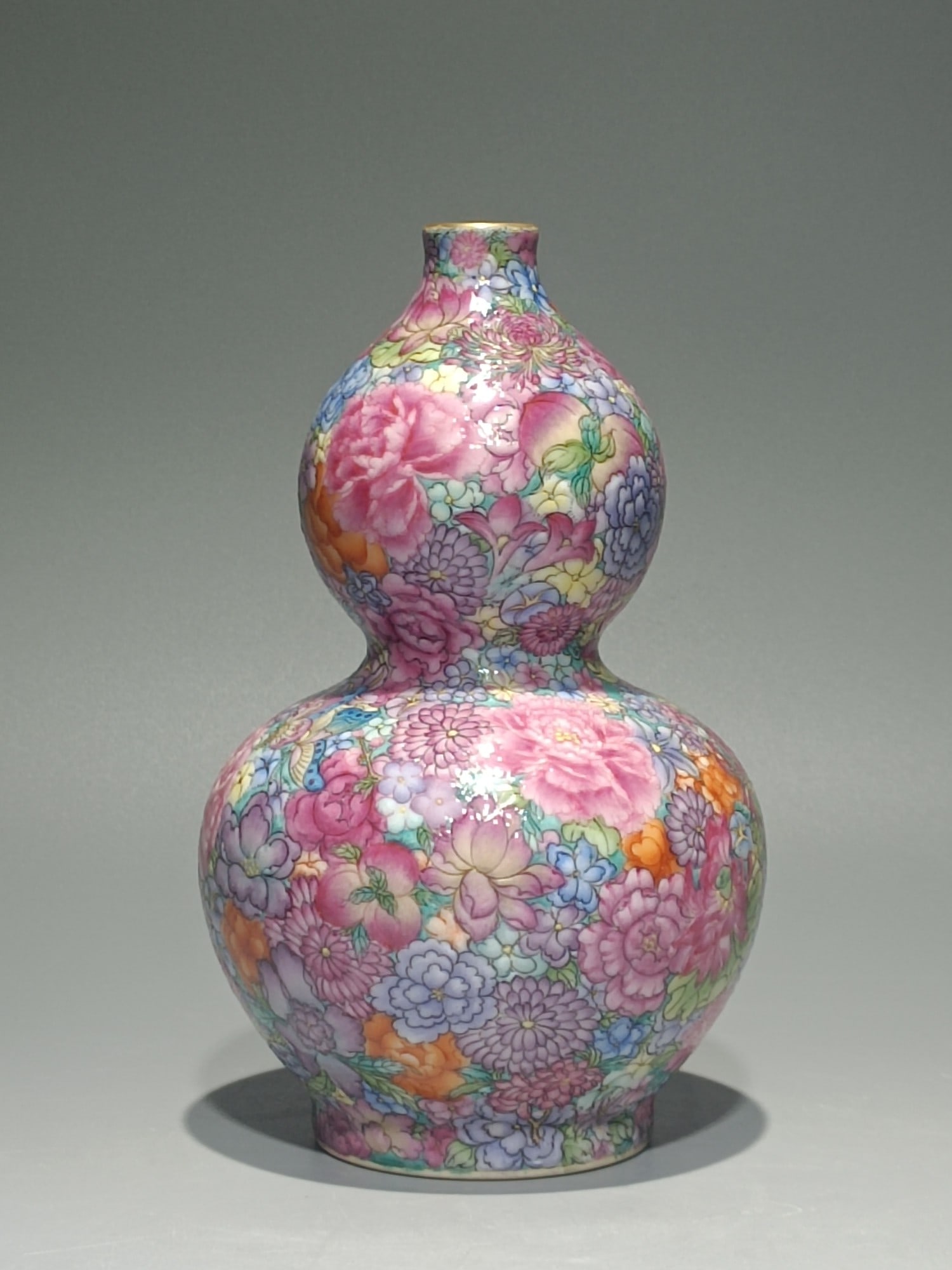 An Exquisite Enamel Painted Gold Flower and Fruit Pattern Gourd Vase (1 of 8)