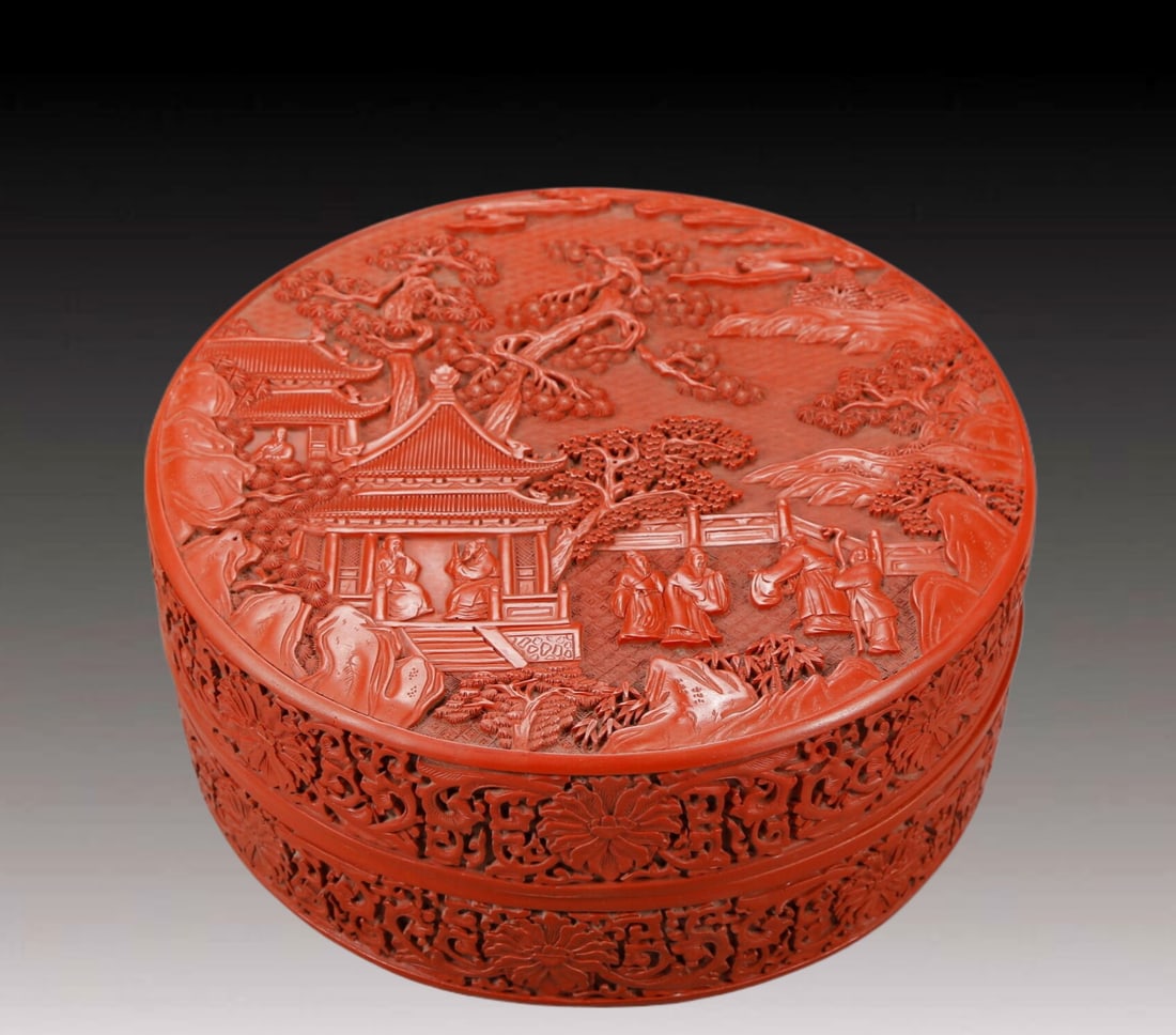 A Rare Carved Red Lacquer Character and Story Pattern Cover Box (1 of 10)