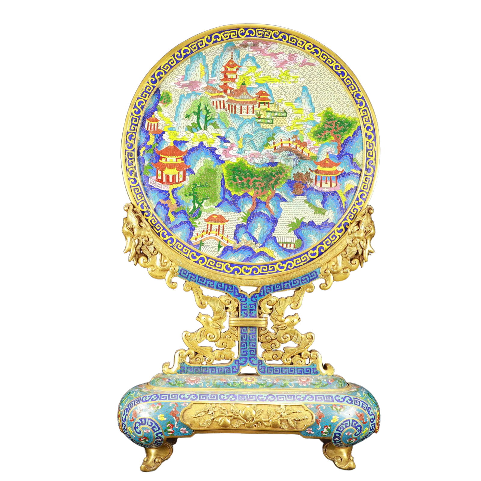 A Huge Cloisonne Landscape Pattern Screen: A Huge Cloisonne Landscape Pattern Screen,(A type of enamelware with metal wires separating colored glaze, originating in China),Qing Dynasty,China,Qianlong Six-character