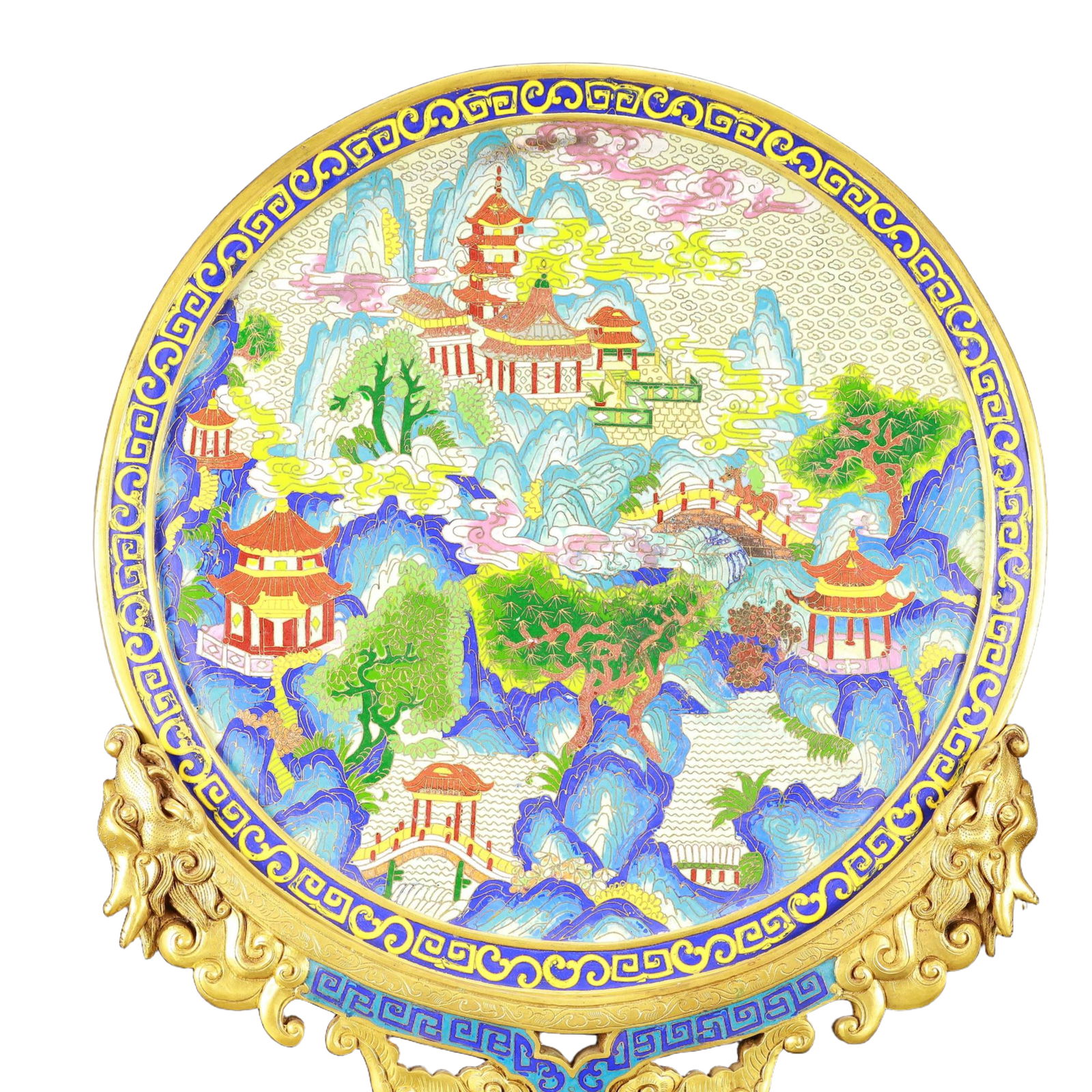 A Huge Cloisonne Landscape Pattern Screen - 2