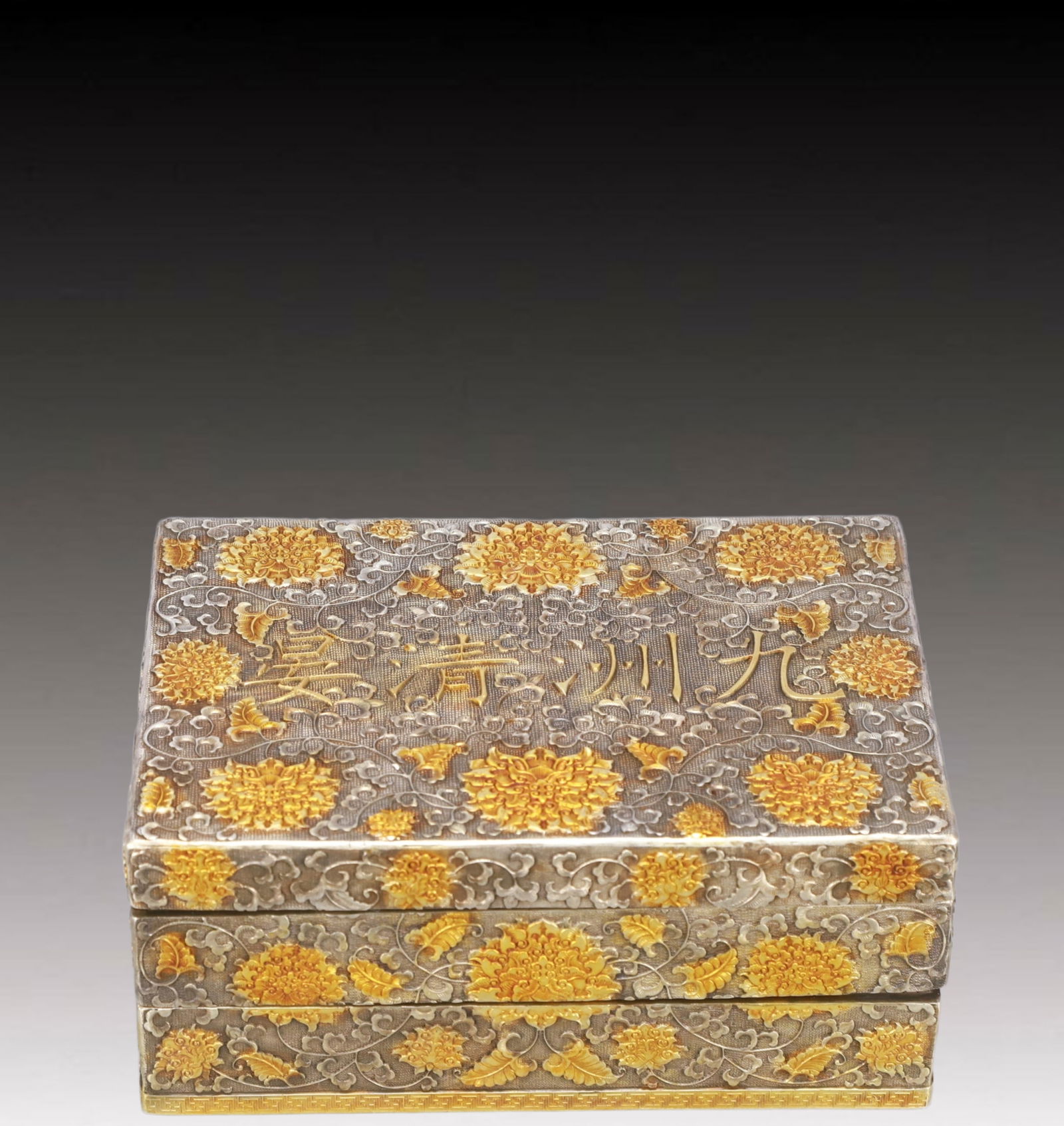 A Set of Rare Gilt Silver Lotus Pattern Coins: A Set of Rare Gilt Silver Lotus Pattern Coins,Qing Dynasty, China,Qianlong Four-character Mark,Size:8.3inx5.5inx3.5in,Weight:6050g 一套银鎏金缠枝莲ń