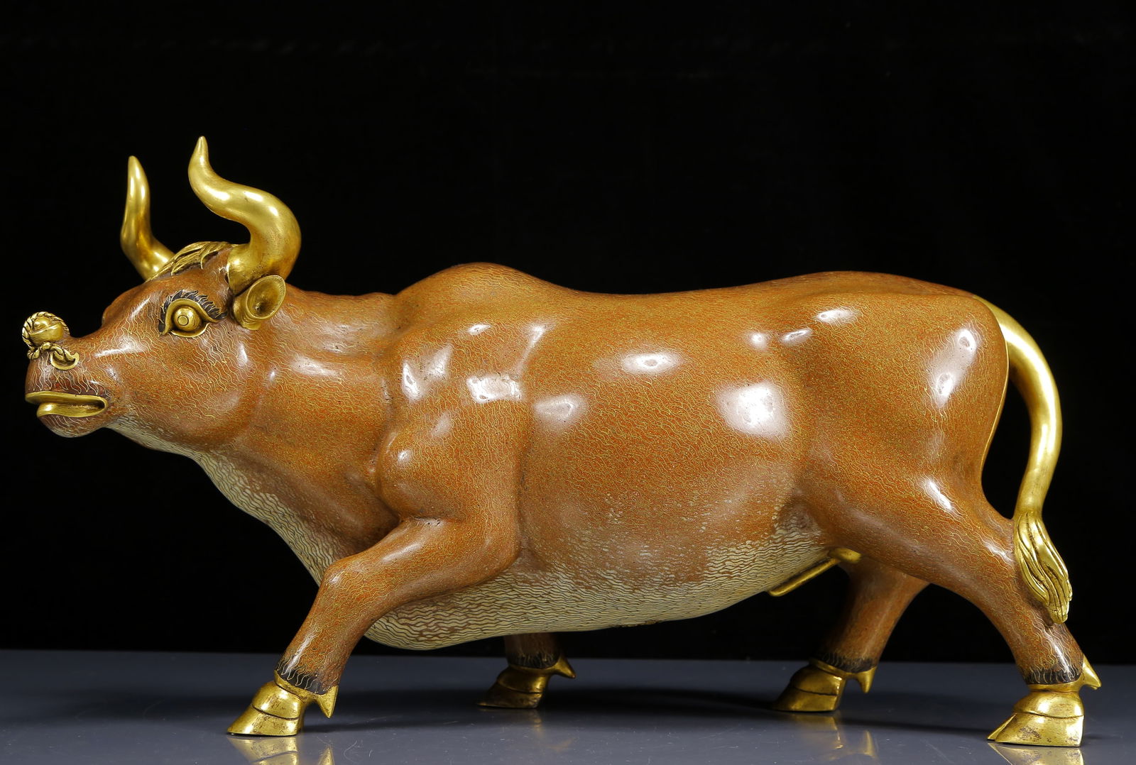 A Huge Cloisonne Buffalo Ornament: A Huge Cloisonne Buffalo Ornament,Qing Dynasty, China,Qianlong Four-character Mark,Size:19.3inx6.7inx11.4in,Weight:9795g 