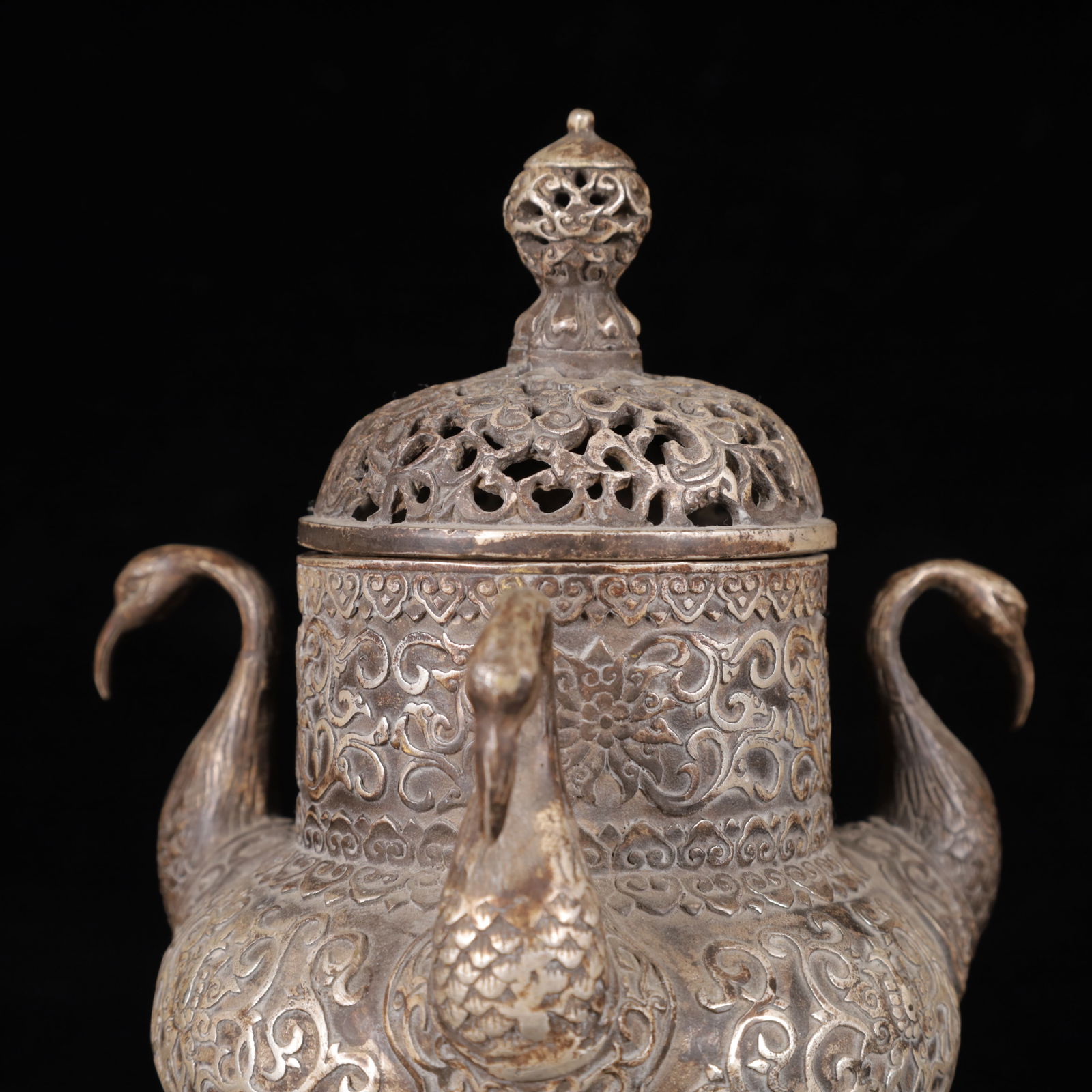 An Exquisite Silver Crane Pattern Auspicious Beast Censer - 2