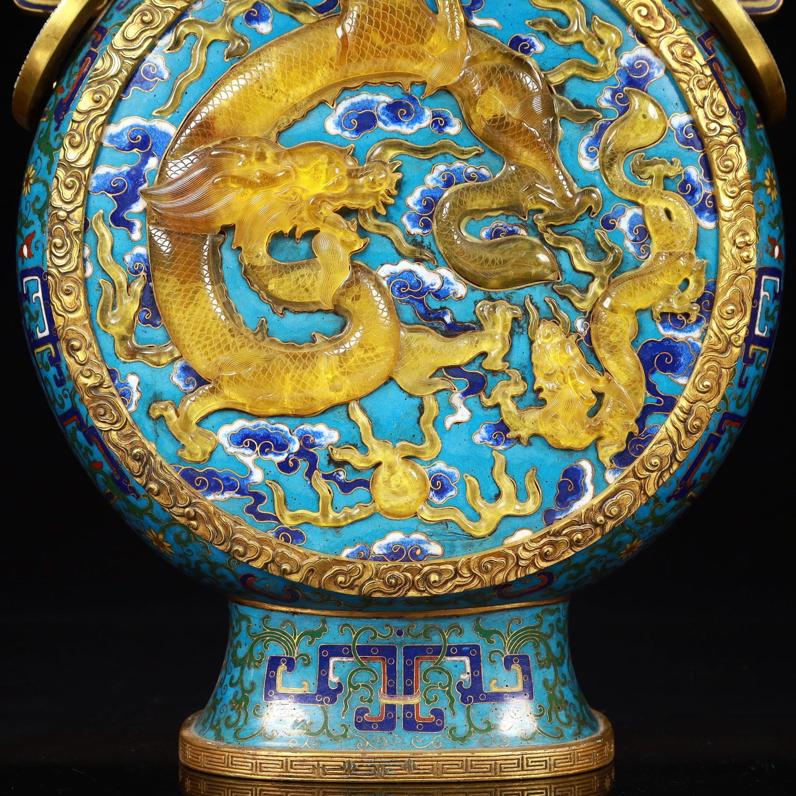 An Exquisite Cloisonne Lnlaid Glaze Double-Ears Dragon Pattern Vase - 4