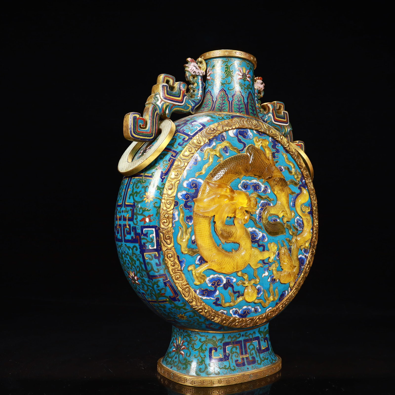 An Exquisite Cloisonne Lnlaid Glaze Double-Ears Dragon Pattern Vase - 8