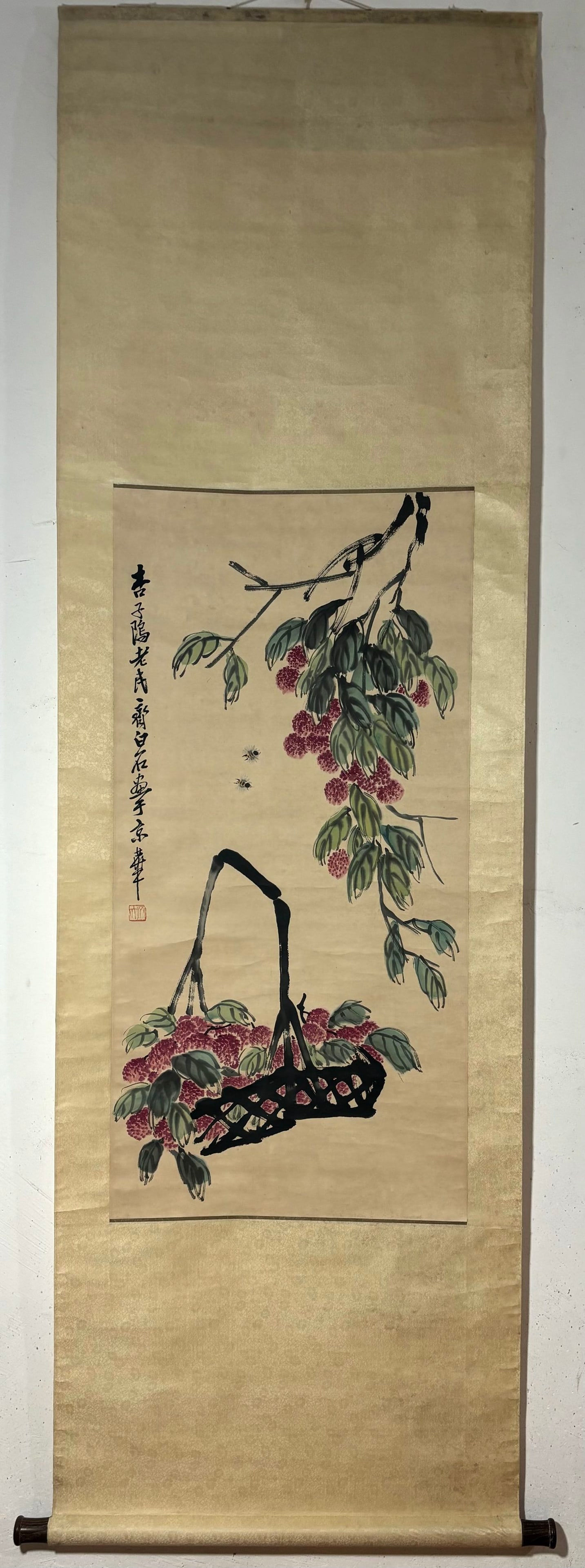 A Chinese Vertical Scroll Ink Painting of Litchi on Paper,Qi Baishi (1 of 6)