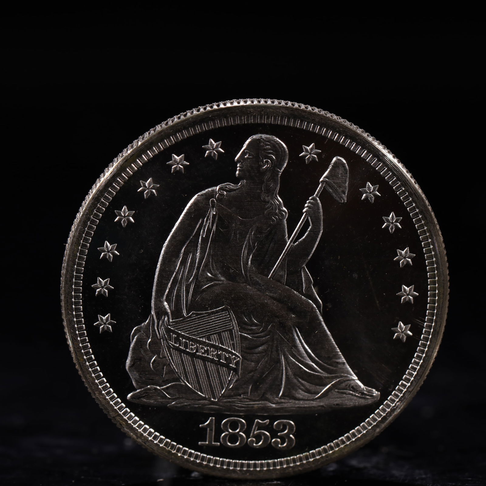 USA One Dollar 1853 Coin: American coin. IN GOD WE TRUST / LIBERTY / 1853 / UNITED STATES OF AMERICA / ONE DOL. Weight:26.9g.