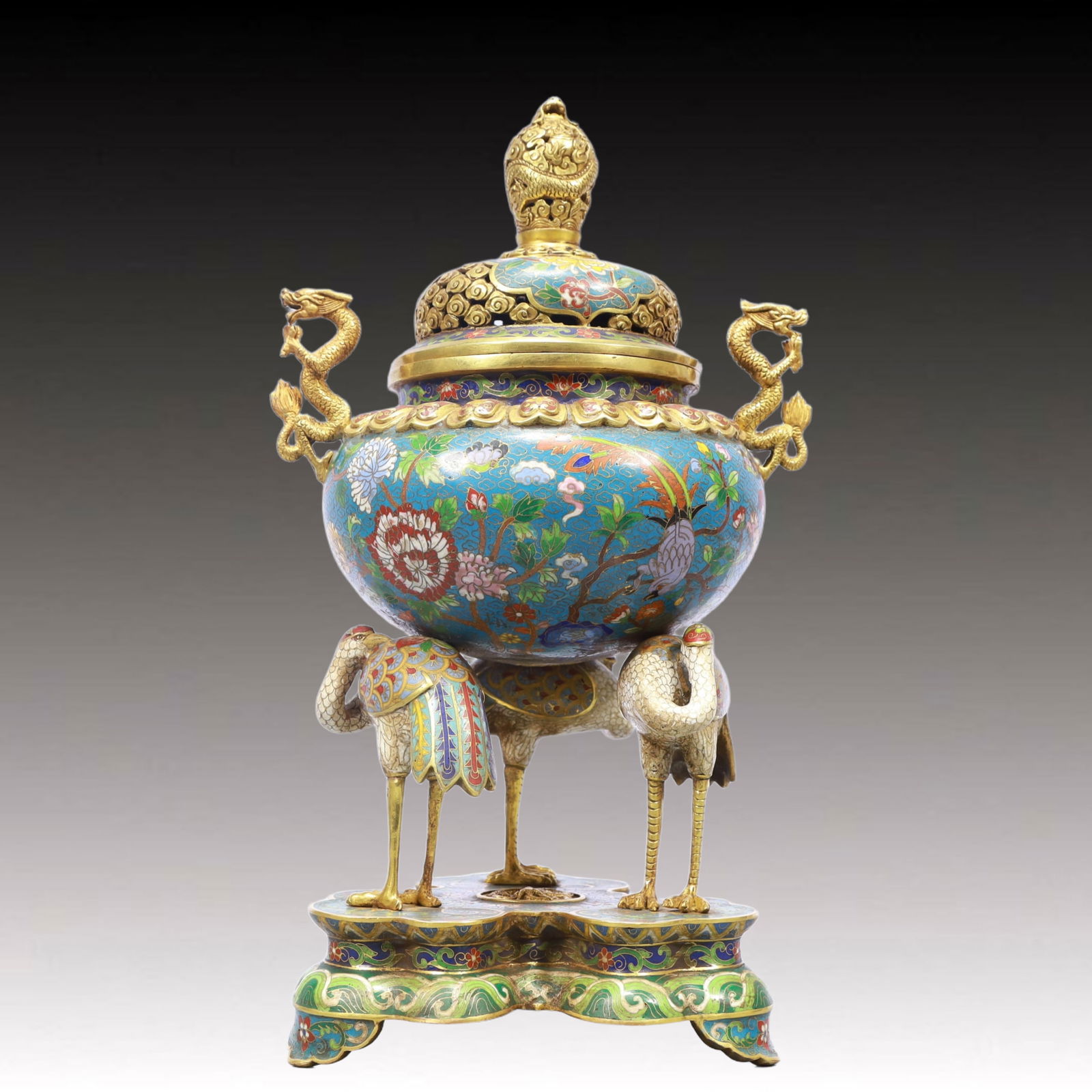 A Monumental Cloisonne Flower and Bird Pattern Double-Ears Censer (1 of 12)