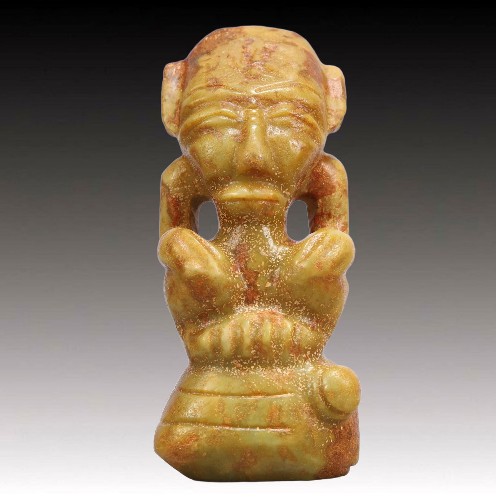 An Archaic Hongshan Culture Yellow Jade Figure Ornament: An Archaic Hongshan Culture Yellow Jade Figure Ornament,Ancient Time, China,Size:3.3inx2.2inx7.7in Weight:1500g 