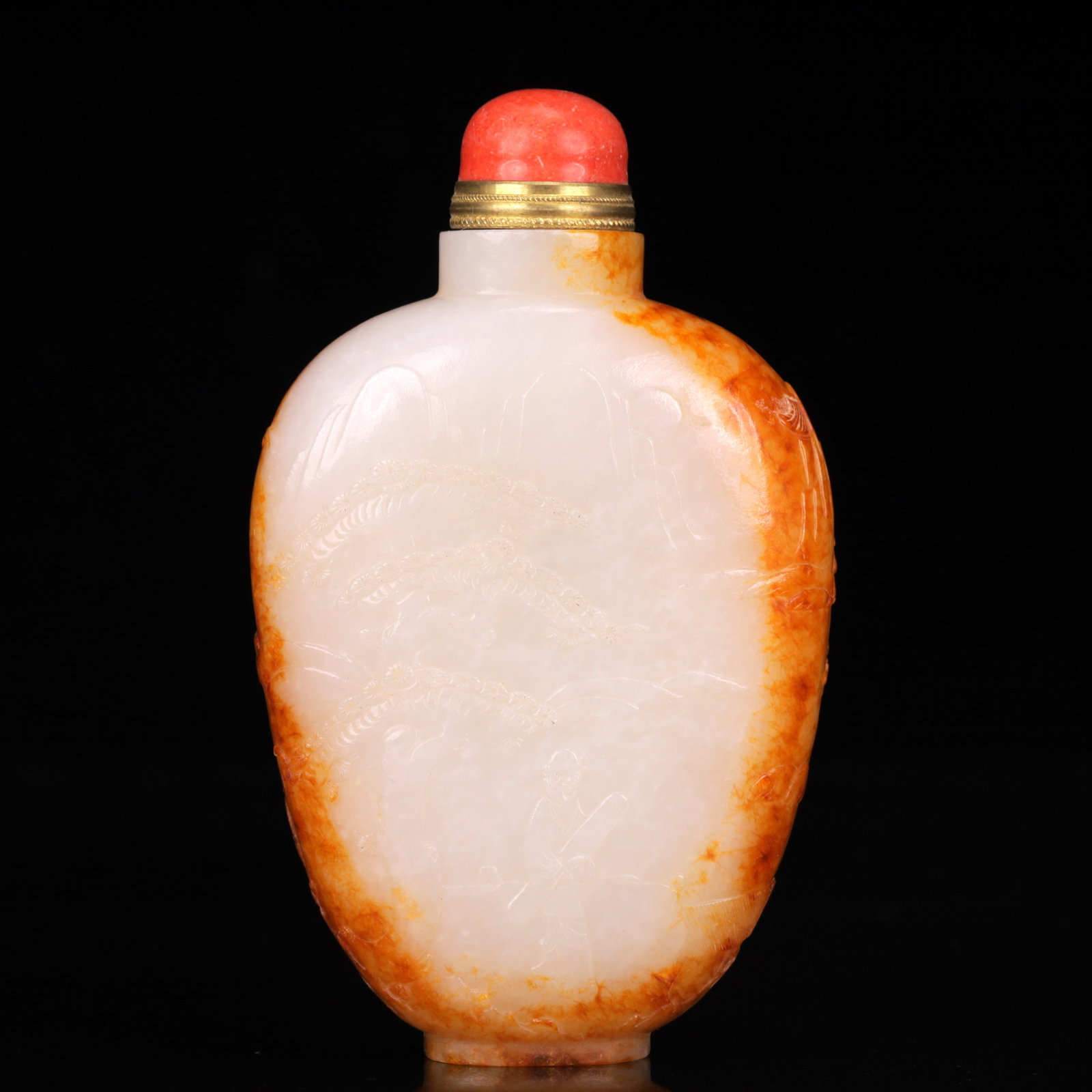 An Exquisite White Jade Figure Pattern Snuff Bottle: An Exquisite White Jade Figure Pattern Snuff Bottle,Qing Dynasty, China,Size:2.8inx1.2inx4.5in,Weight:281g 白玉人物纹鼻烟壶,中国清