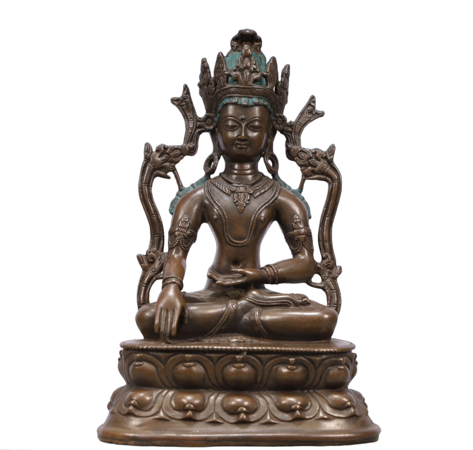 A Solemn Bronze Statue of Amitayus: A Solemn Bronze Statue of Amitayus,Ming Dynasty, China,Size:4.9inx3.9inx9.3in Weight:1700g 铜无量寿佛像,中国明代