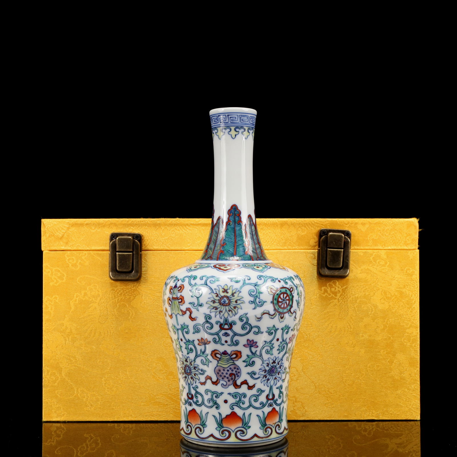 An Exquisite Blue and White Famille-Rose Lotus and Eight Treasures Pattern Vase: An Exquisite Blue and White Famille-Rose Lotus and Eight Treasures Pattern Vase,Qing Dynasty, China,Yongzheng Six-character Mark,Size:3.9inx3.9inx9.1in 