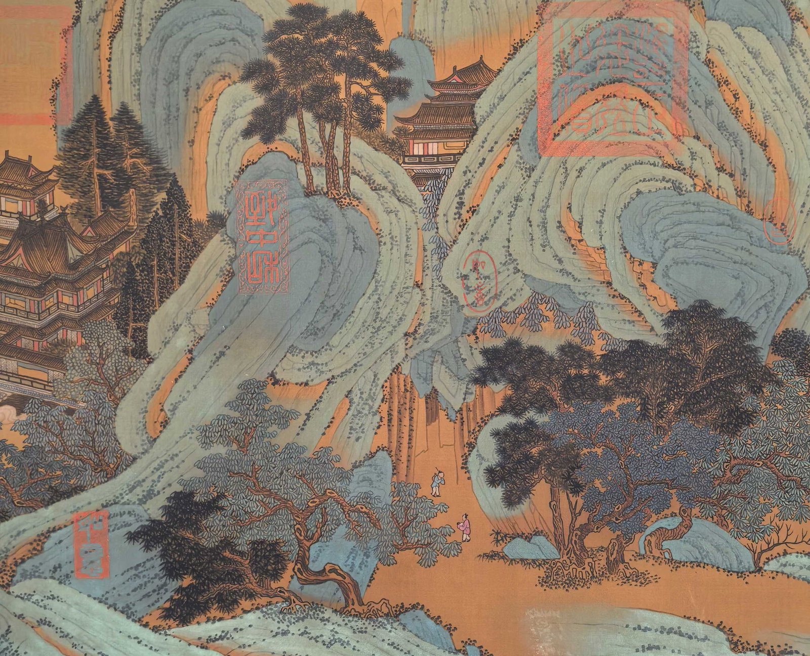 A Chinese Hand Scroll Ink Painting of Landscape and Figure on Silk,Li Sixun - 2