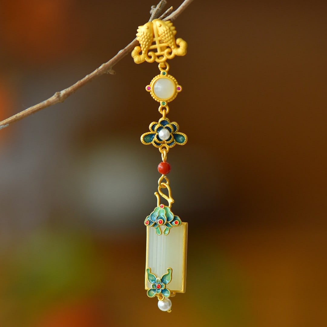 An Exquisite Sterling Silver-Gold Plated Inlaid White Jade Enamel Pendant,Inlaid Pearl: An Exquisite Sterling Silver-Gold Plated Inlaid White Jade Enamel Pendant,Inlaid Pearl 