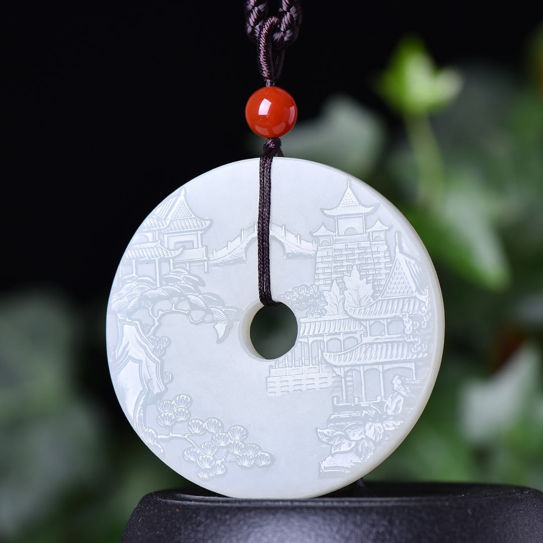 An Exquisite White Jade Landscape Pattern Pendant - 3