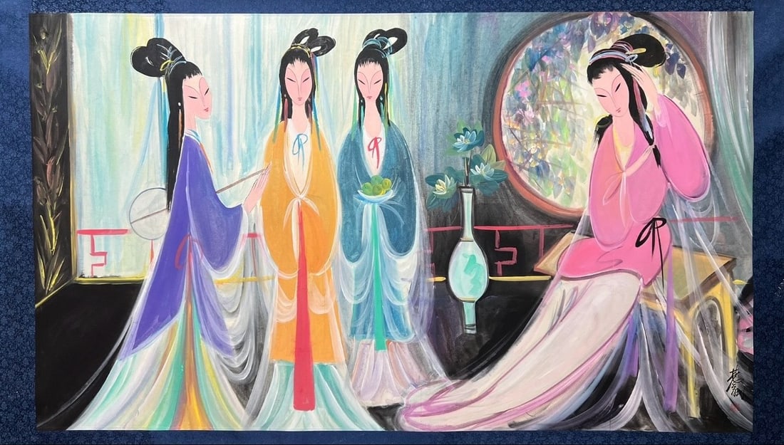 A Chinese Ink Painting of Figures on Paper: A Chinese Ink Painting of Figures on Paper,Modern Time of China,Lin Fengmian,without frame size:97cmx180cm ???????????,???,???