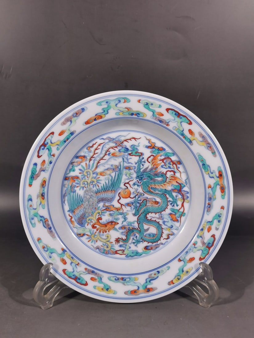 A Exquisite Blue and White Doucai Dragon and Phoenix Pattern Plate (1 of 6)