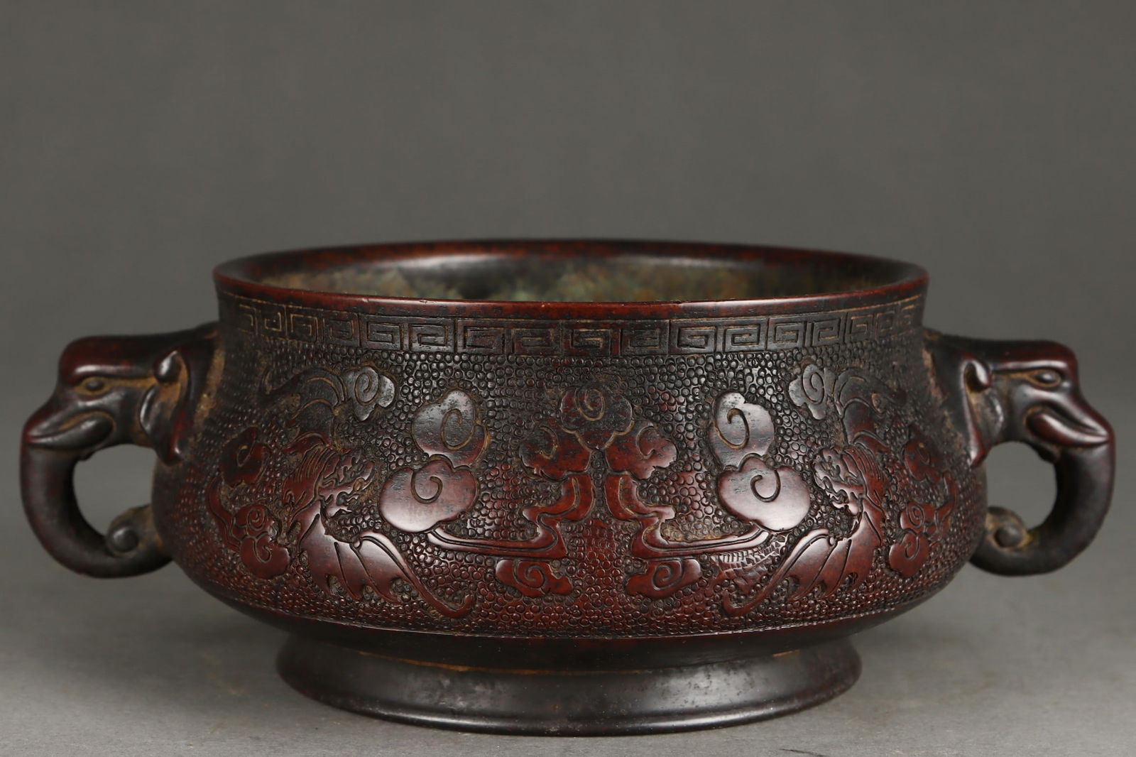 A Exquisite Bronze Bat Pattern Elephant Head-Ears Censer - 3