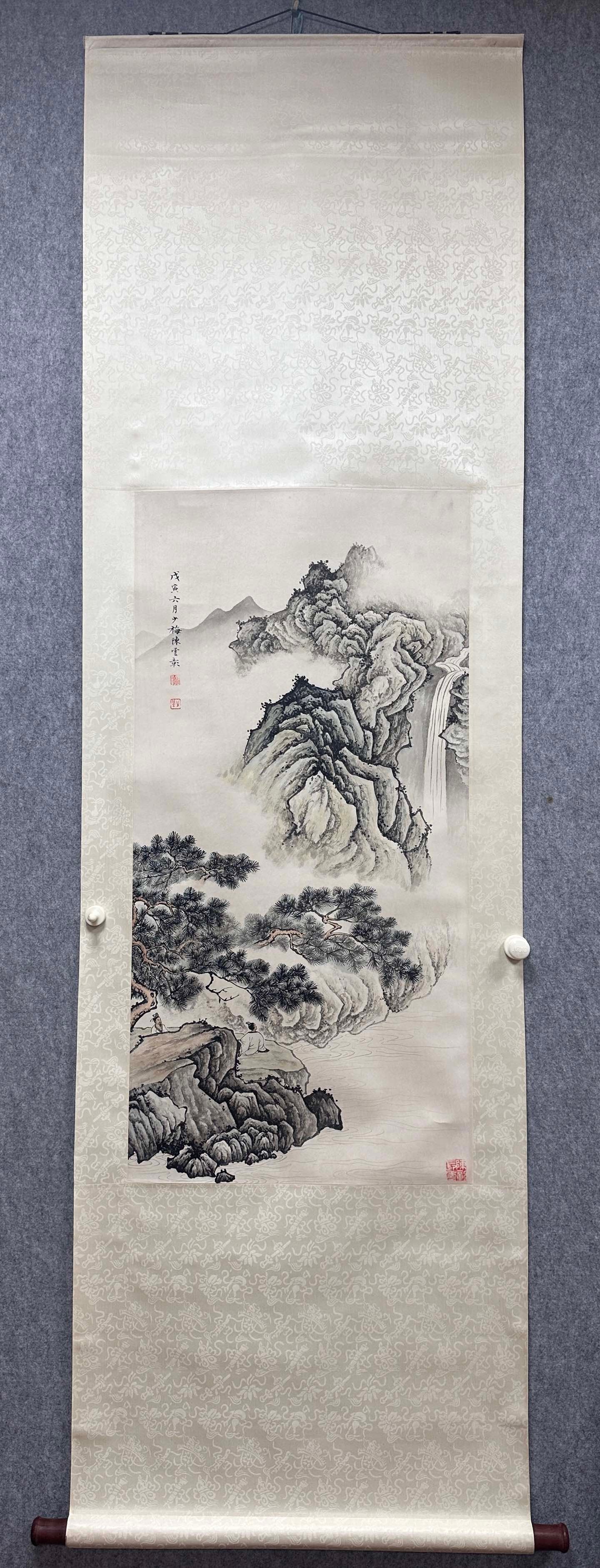 A Chinese Vertical Scroll Ink Landscape Painting on Paper: A Chinese Vertical Scroll Ink Landscape Painting on Paper,Modern Time of China,Chen Shaomei,without frame size:49cmx100cm ?????????????,???,???