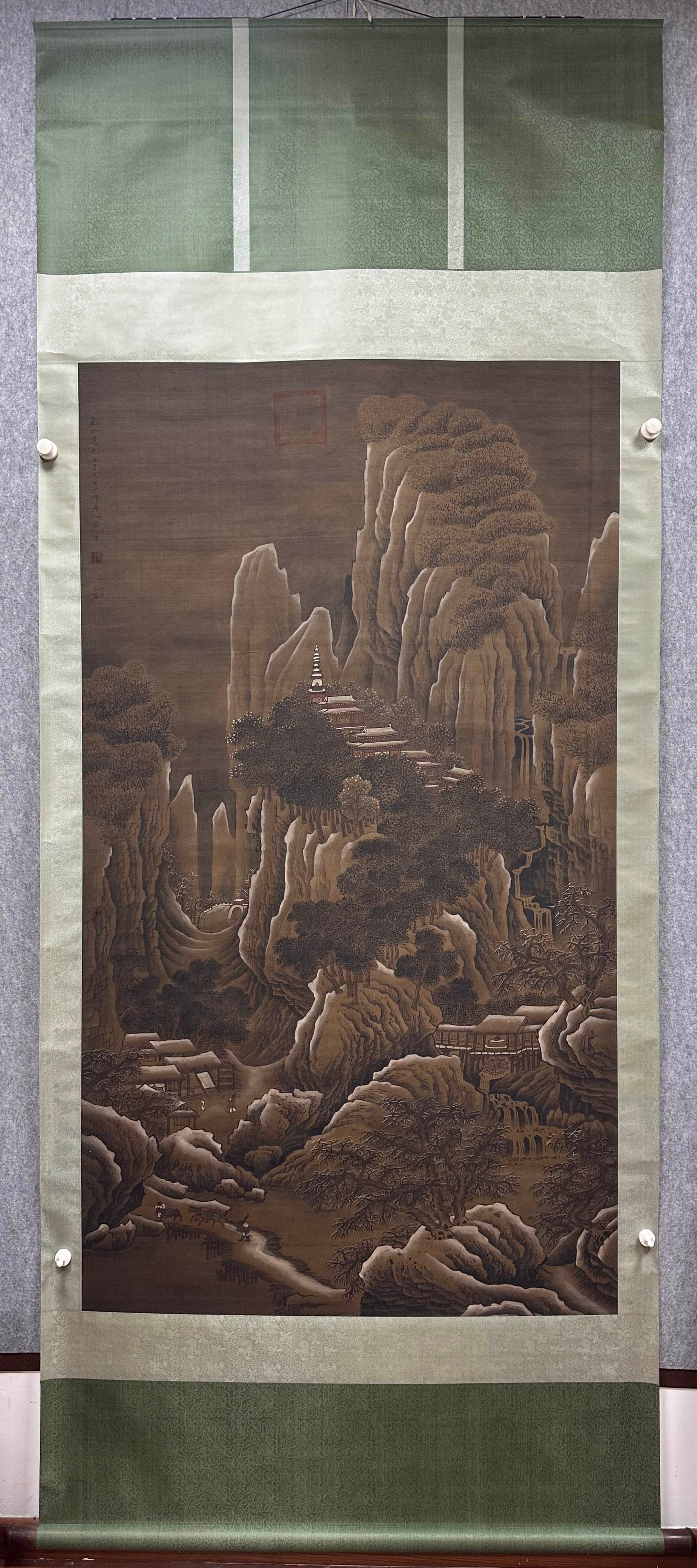 A Chinese Vertical Scroll Ink Landscape Painting on Silk: A Chinese Vertical Scroll Ink Landscape Painting on Silk,Yuan Dynasty, China,Huang Gongwang,without frame size:102cmx181cm ?????????????,????,???